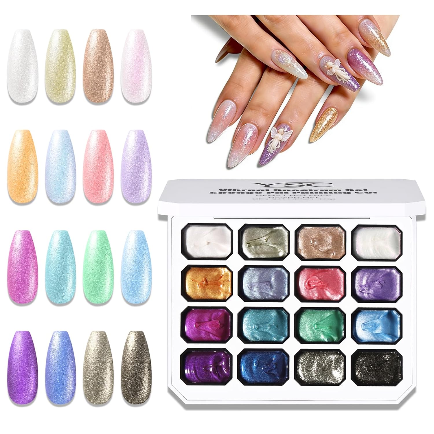 YSC Sponge Pat Paint Nail Gel, 16 Colors Ombre Gel Nails Polish Gradient & Aura Nails Art DIY for Home & Salon, No Wipe UV/LED Curing