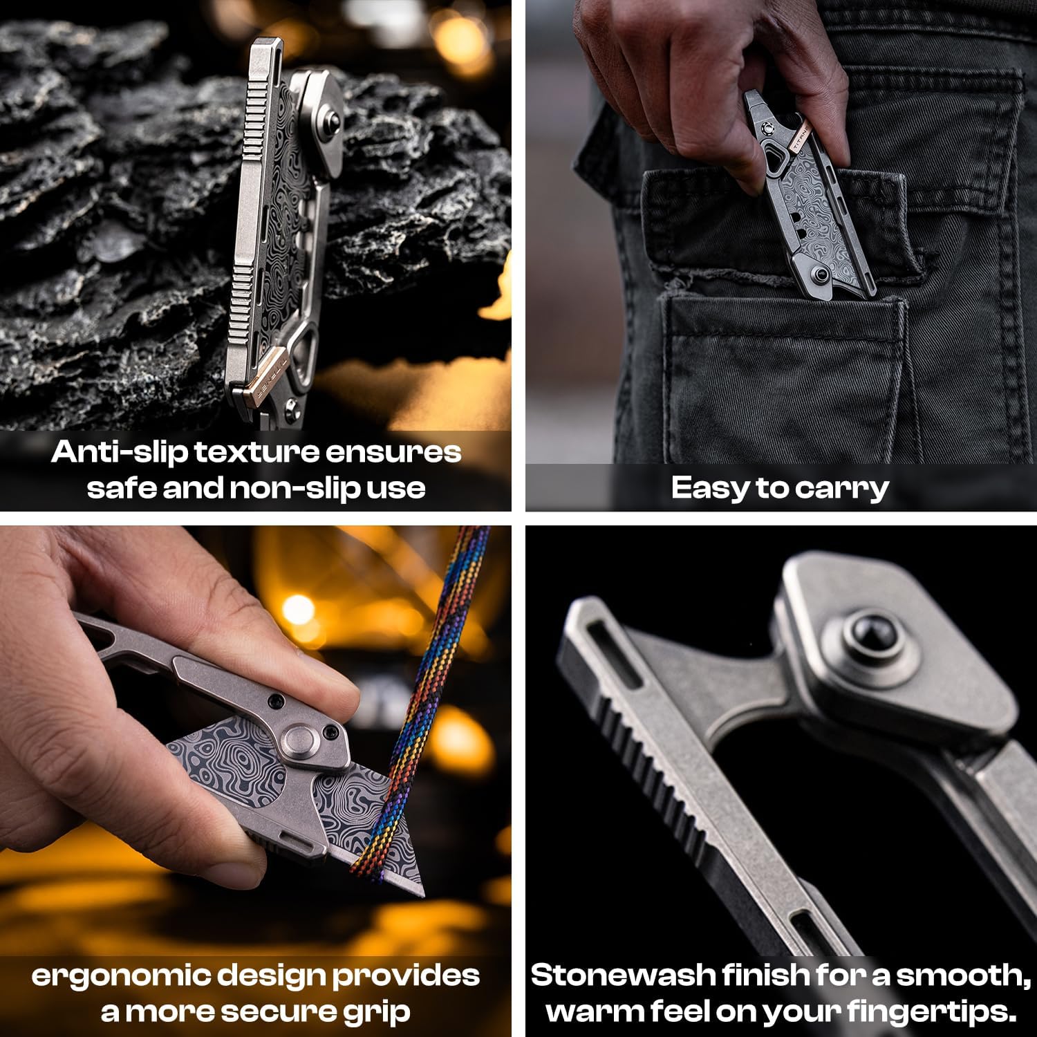 Titanium Safety Portable Multi-Knife - Safety Lock Mechanism, Bottle Opener, Pry Bar & Nail Puller for Everyday Carry, Outdoor Adventures & Home Use