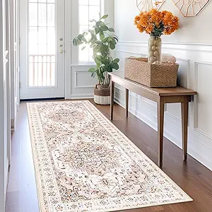 Madane Washable Runner Rug - 2x6 Rug Runners for Hallways 6 Feet Non Slip Vintage Kitchen Runner Rug Ultra-Thin Bathroom Runner Rugs Carpet Laundry Room Bedroom (2x6ft, Pink)