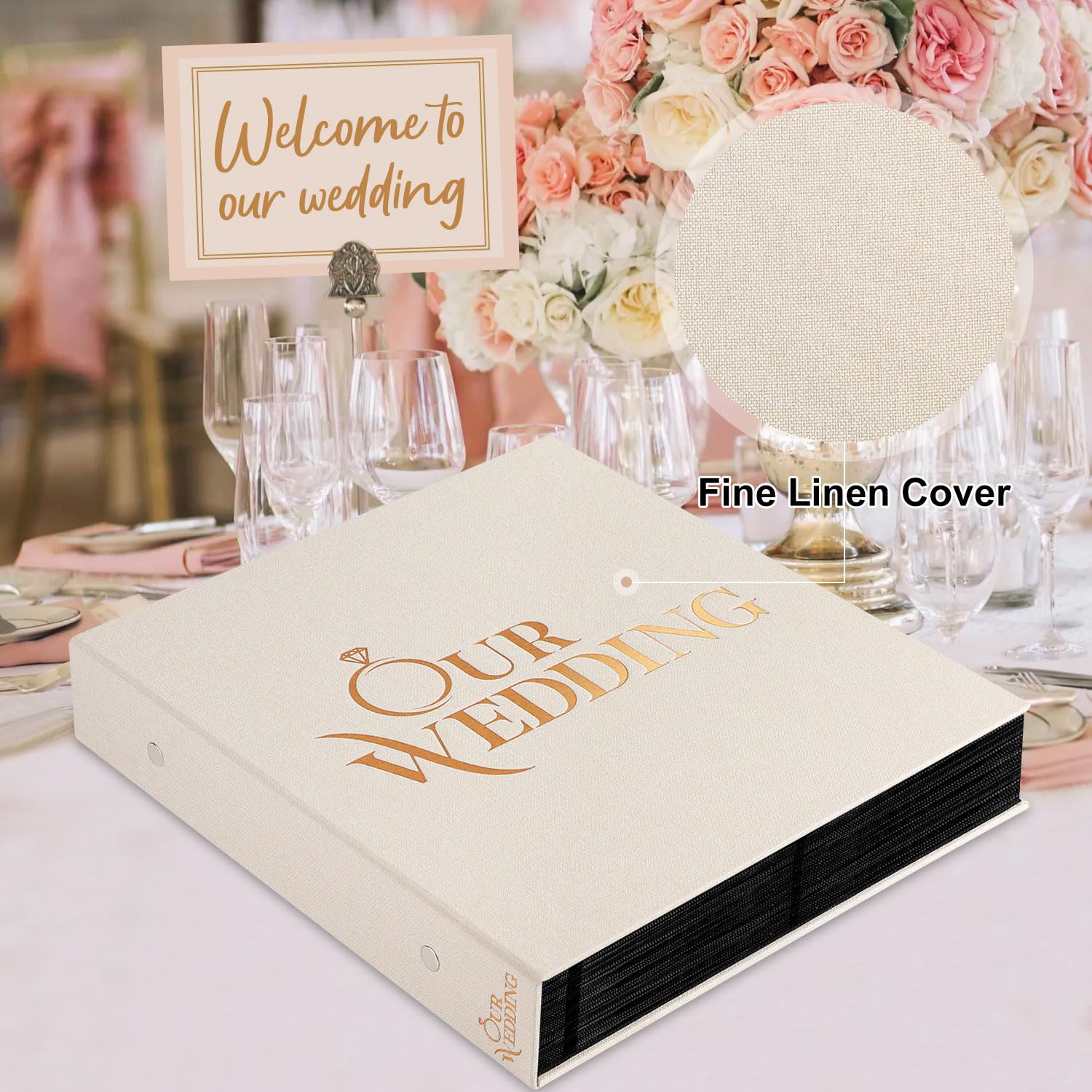 Lanpn Album Photo Mariage 10x15cm 600 Poche Photos, Lin Tissu Album Hold 600 Horizontal Vertical Photos Beige