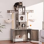 Heybly Arbre de chat avec boîte à lettres enclosure pour l'intérieur Big Cat, tour de chat pour les grands chats 20 lbs lourd, Moderne Cat Condo Meubles avec des poteaux de scratching, Rustic Gray HCT110SG-