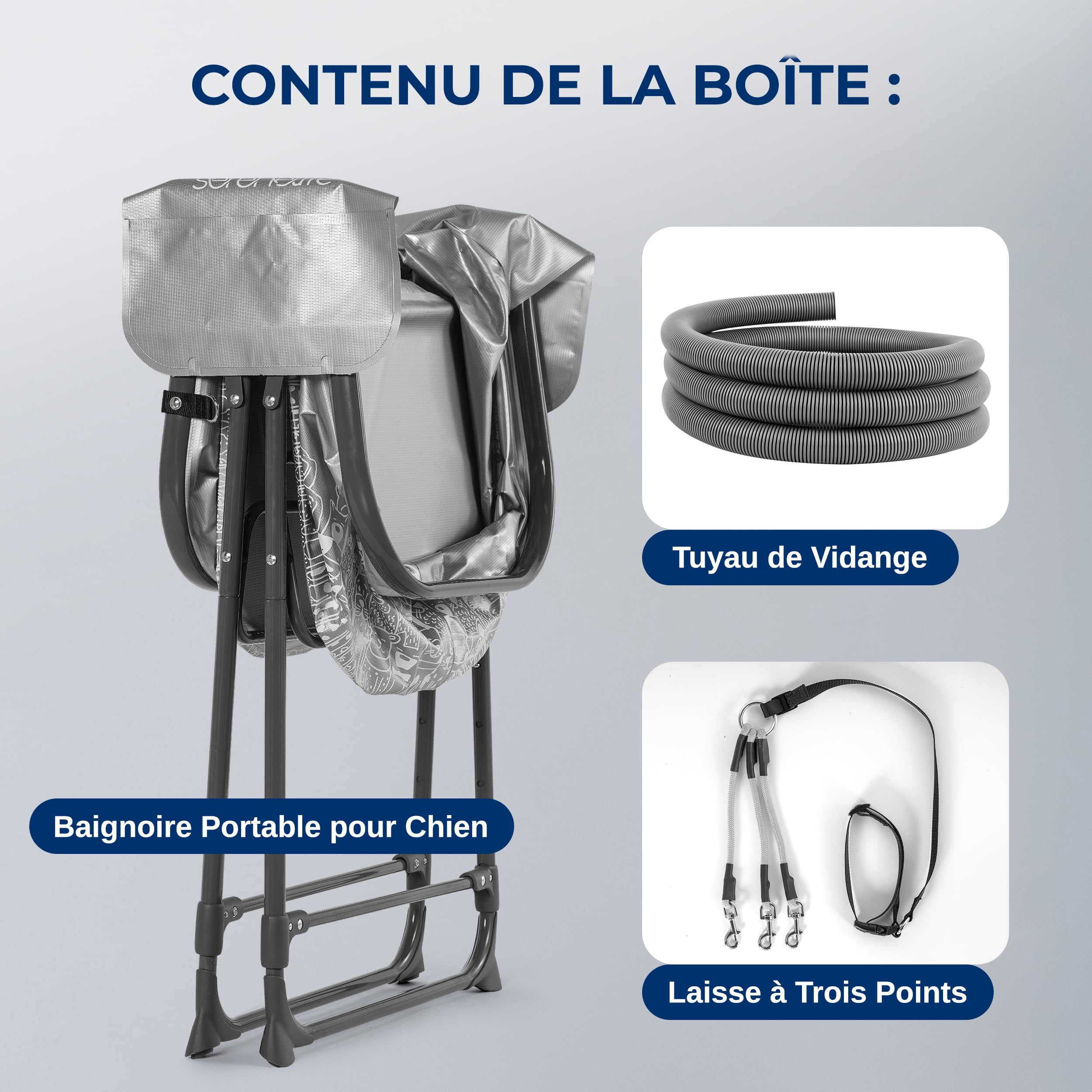 SereneLife Baignoire Pliable pour Chiens avec Hauteur Réglable, Station de Toilettage avec Drainage, Sangle de Sécurité 3 Points et Poches de Rangement, Jusqu’à 59 kg, Soin et Bain pour Chiens & Chats
