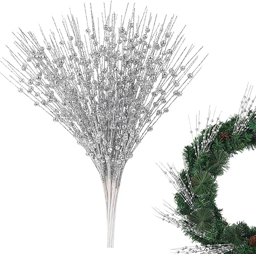 Miniatura 10 de N&T NIETING Paquete de 20 palitos de árbol de Navidad con purpurina artificial de bayas rojas de 15.7 pulgadas, palitos con purpurina para