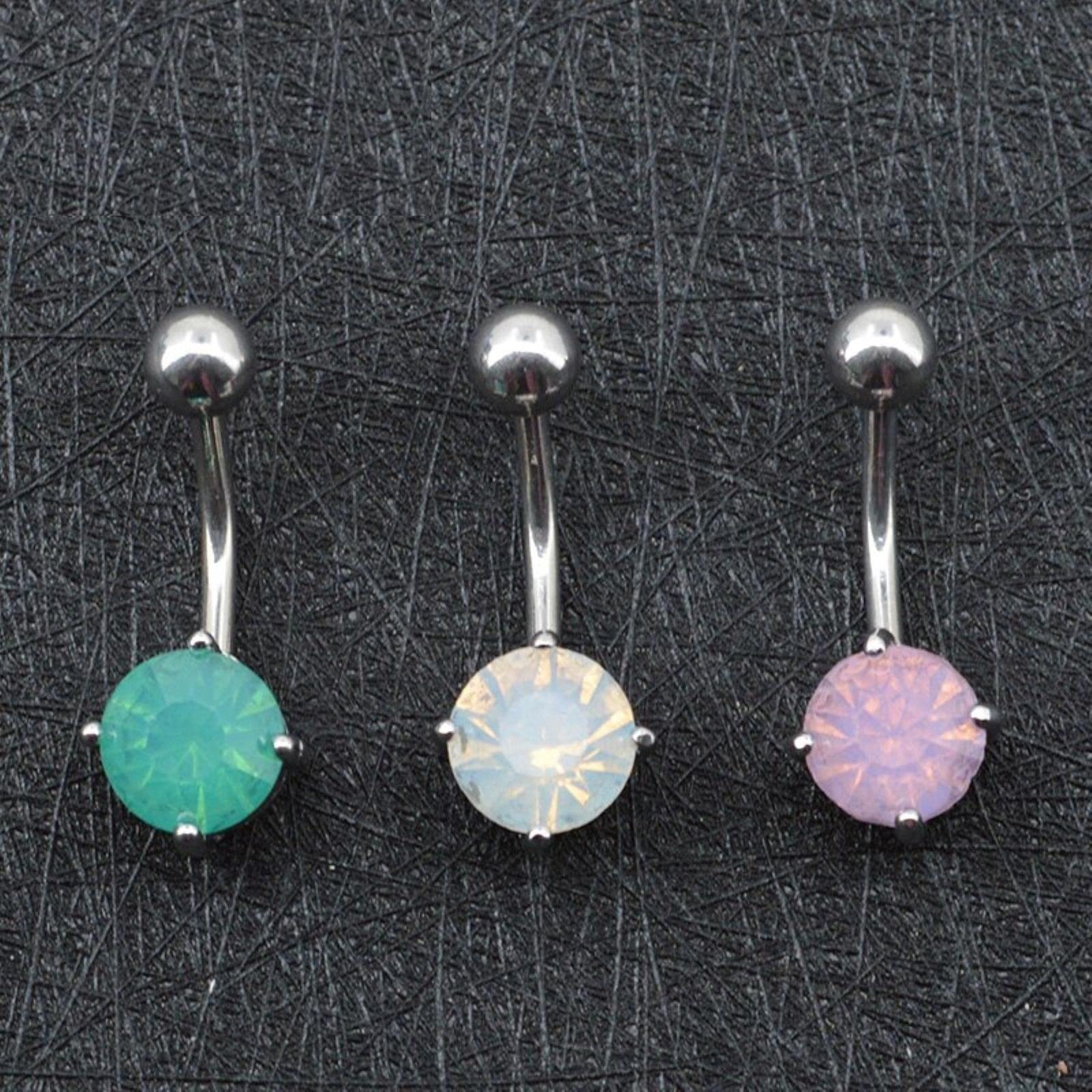 3 Teile/Satz Bauchnabelringe Gefälschte Piercing Grün Weiß Rosa Kristall Kurve Körperschmuck Bars Nabel