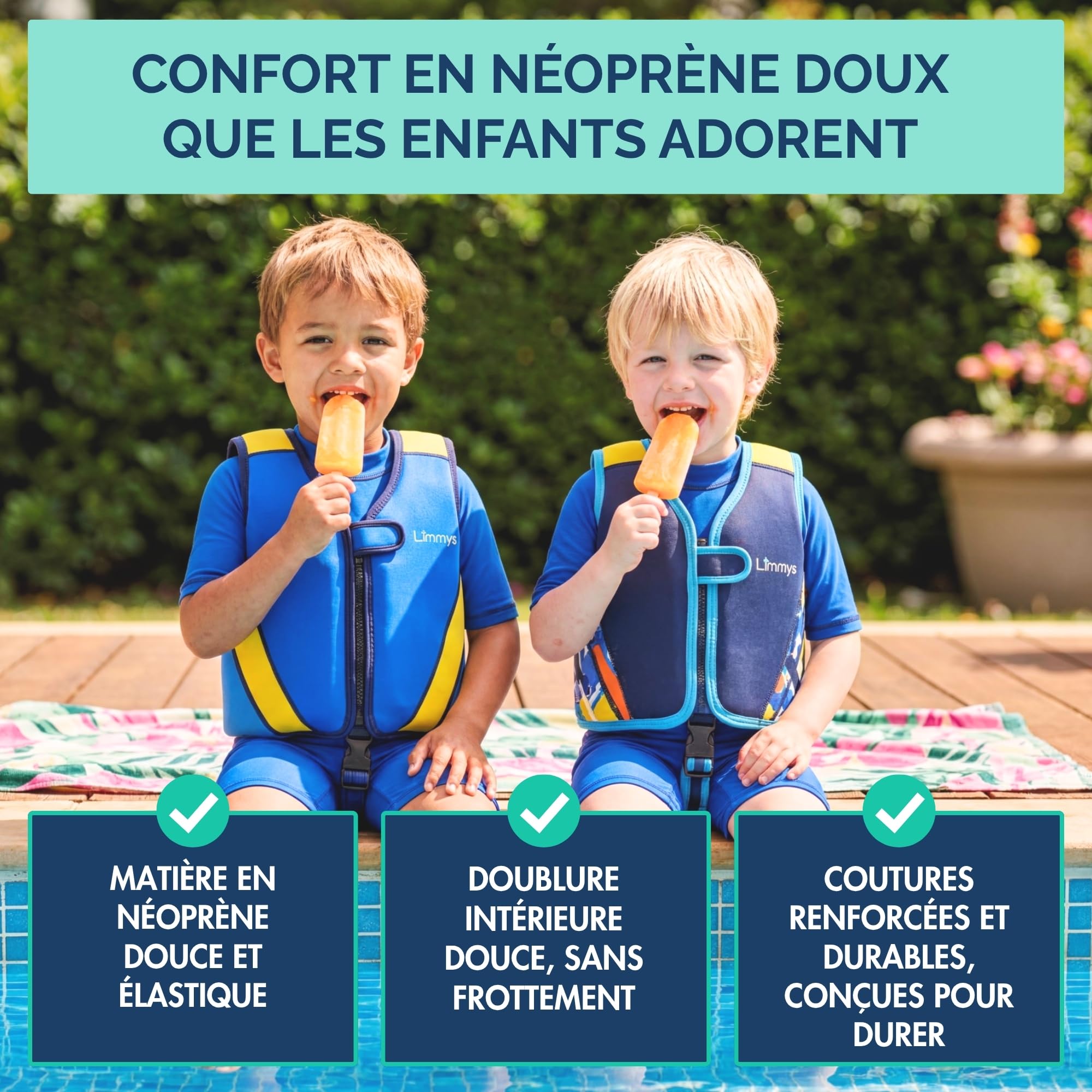 Limmys Gilet de Natation Enfants Aide Flottaison Réglable 8 Panneaux Néoprène Doux CE