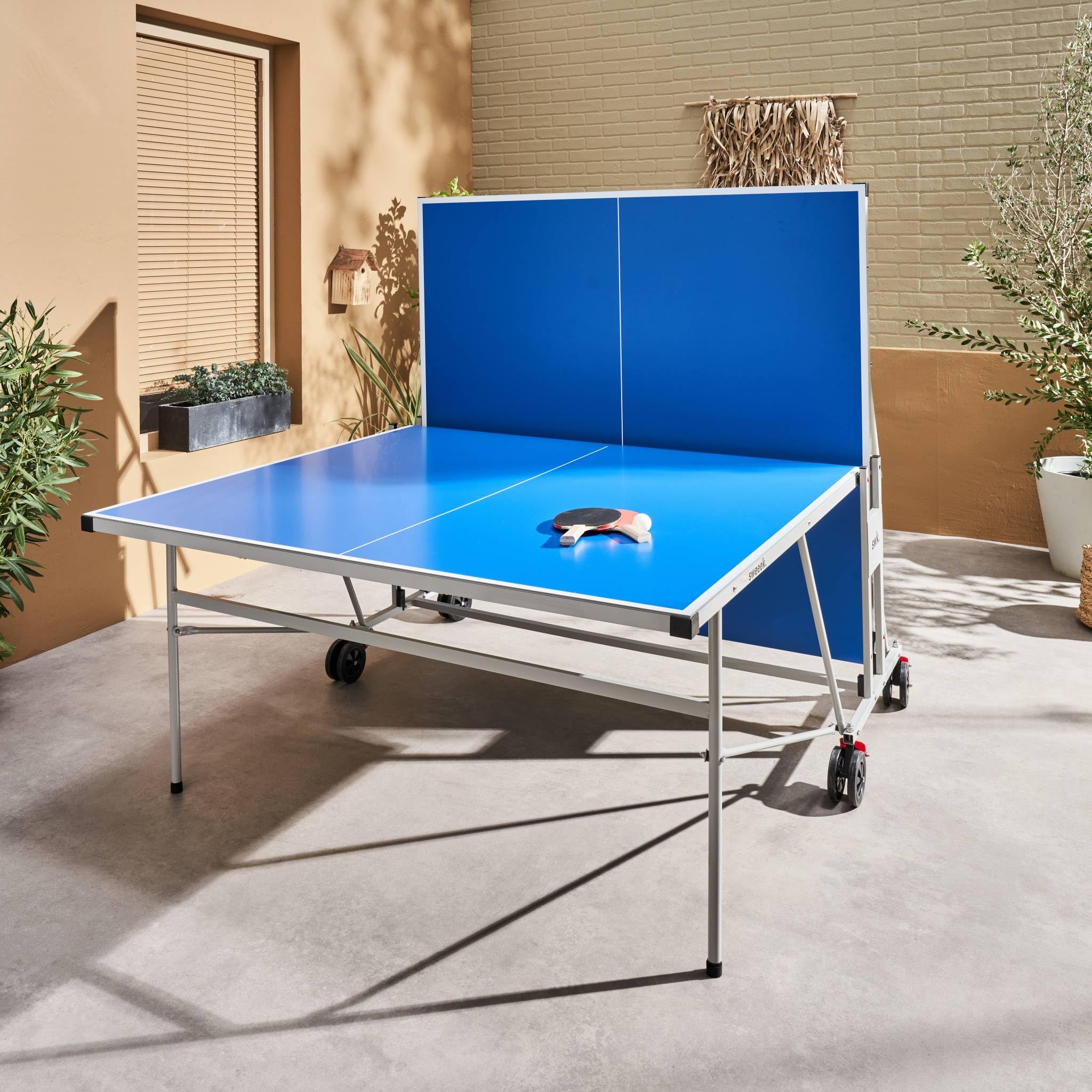Alice's Garden Table de Ping Pong Outdoor Bleue Pliable avec 4 Raquettes et 6 Balles