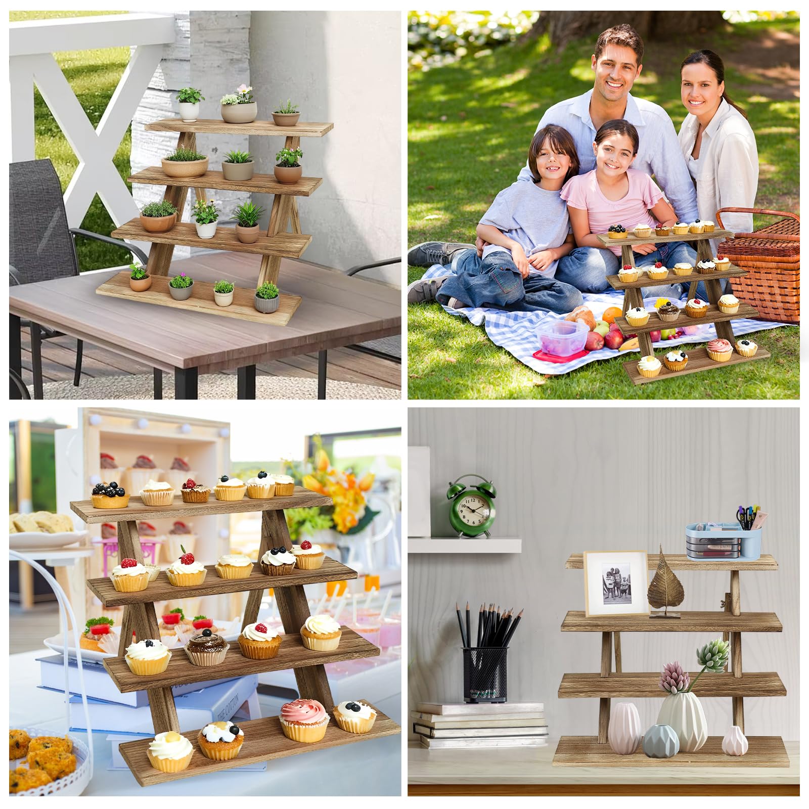 Yolispa Présentoir à Cupcakes en Bois à 4 étages, Organisateur de Parfum, étagères de présentation de comptoir de Vente au détail pour gâteaux, Maquillage, Parfum, pour épices, Plantes