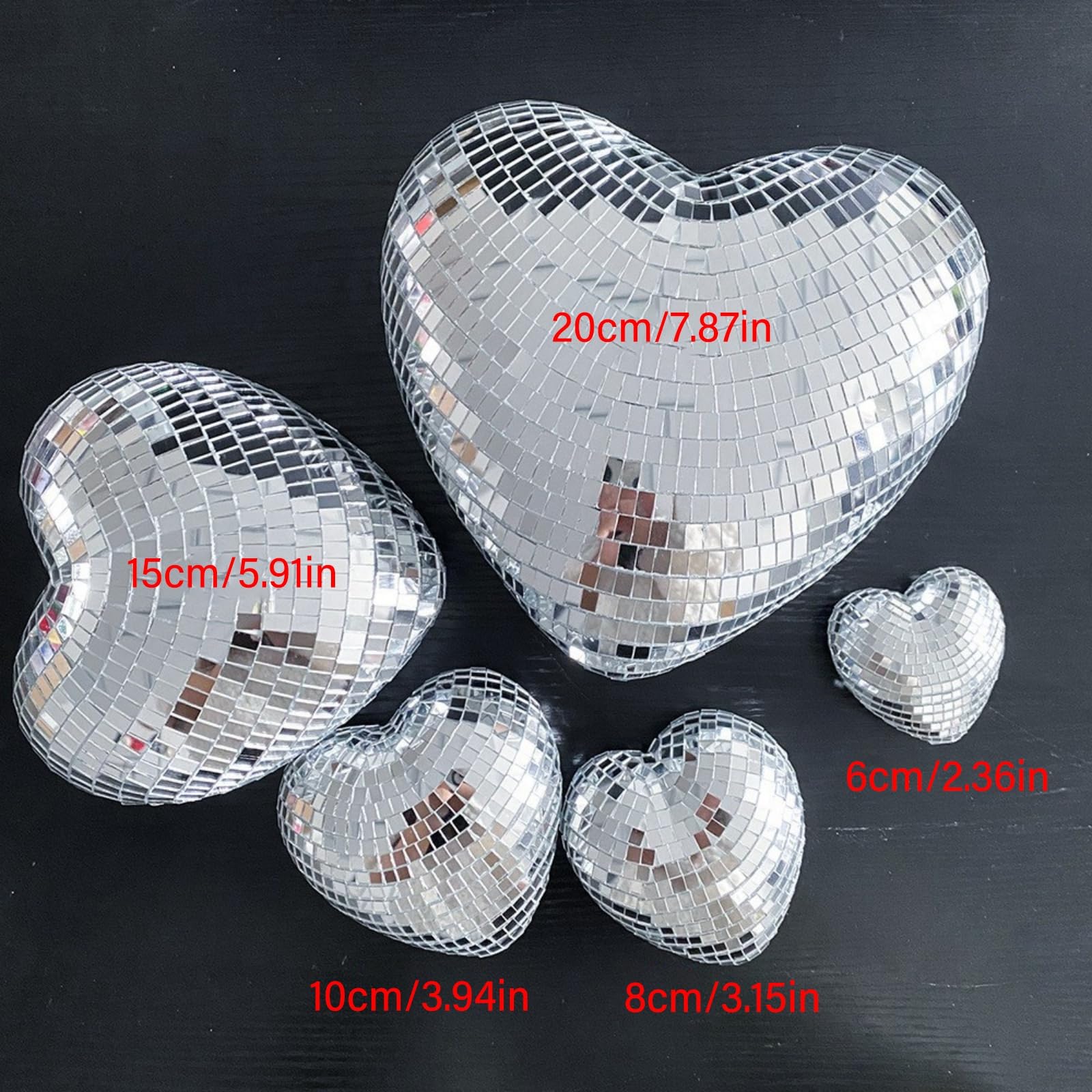 Juego de adornos de corazón inspirados, decoración de metal con espejo, 5 piezas de exhibición en para habitación, foto, telón de fondo, estilo colgante, bola de espejo, decoración de bola de de