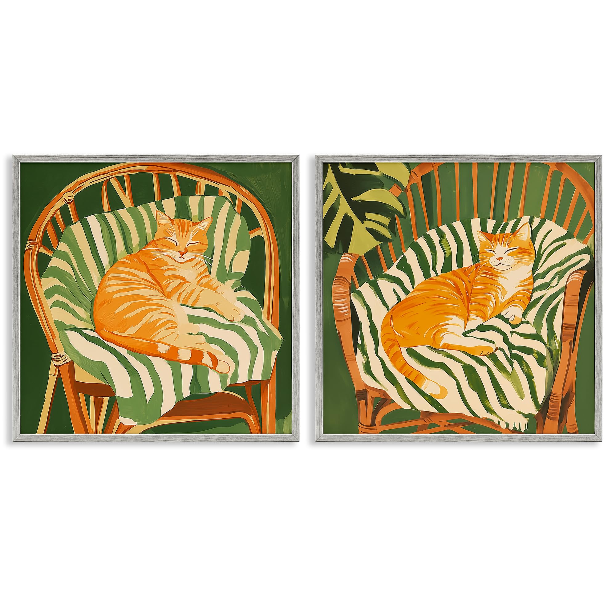 'Cozy Cats in Rattan Chairs'| 2pc Framed Giclee Art Set 2