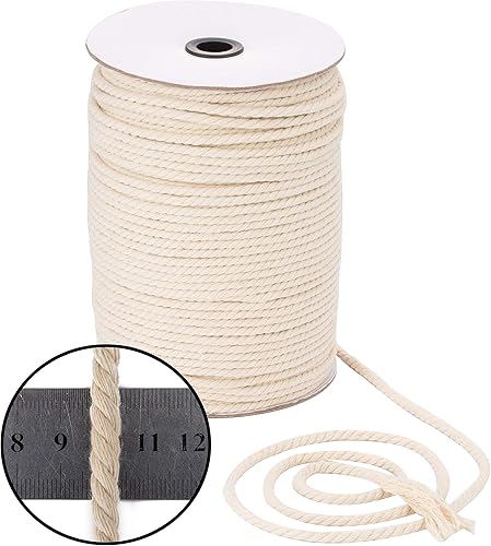 Miniatura 3 de Cordón de macramé de 0.197 in x 164 yardas, cuerda de macramé 100% algodón natural  Cuerda de algodón trenzado de 3 hebras para colgar plantas