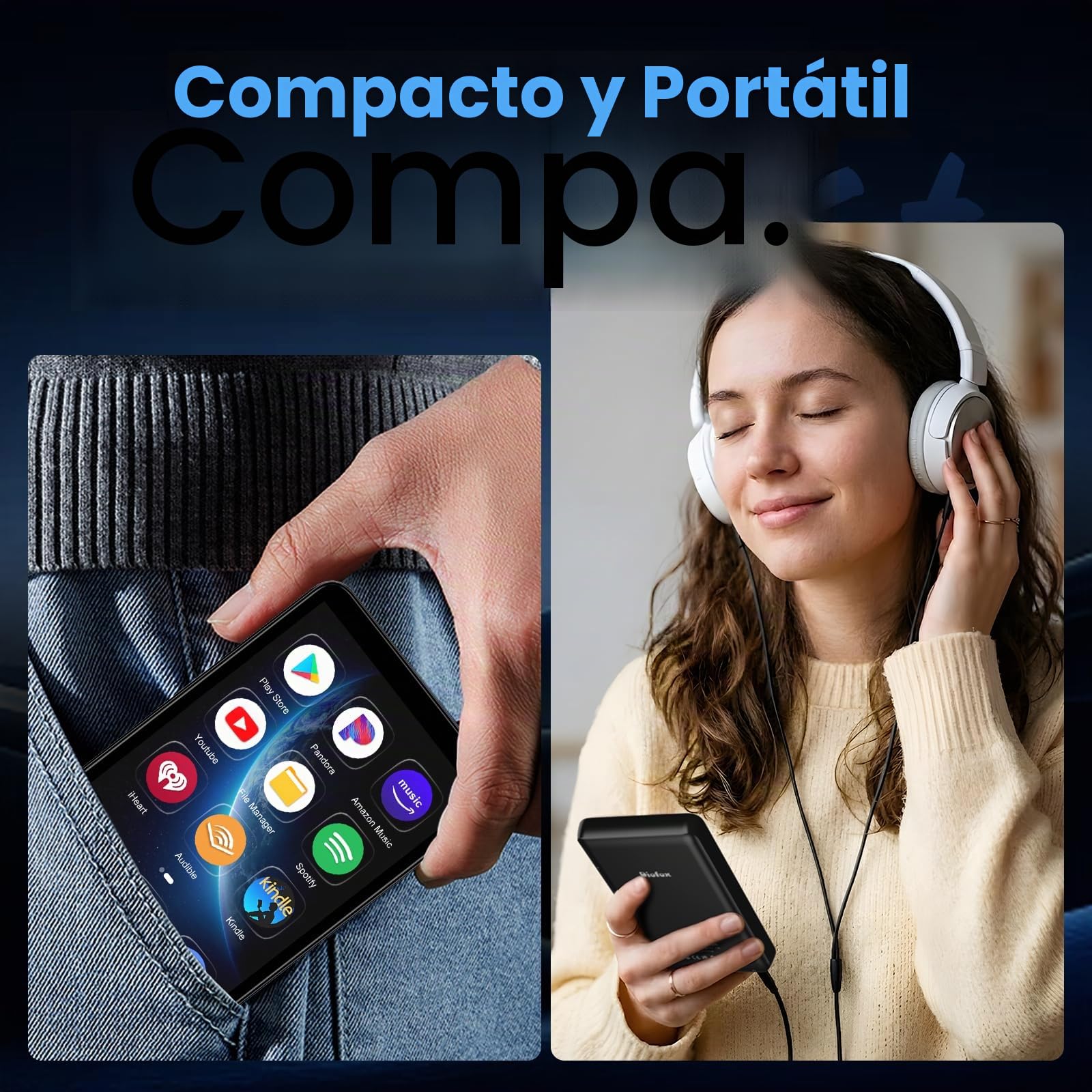 Diofox Reproductor MP3 Bluetooth y WiFi, Android 13, 32GB MP3 Player, Pantalla táctil de 4.02 Pulgadas, Spotify, Amazon Music, Deezer, Play Store, hasta 512GB - Negro
