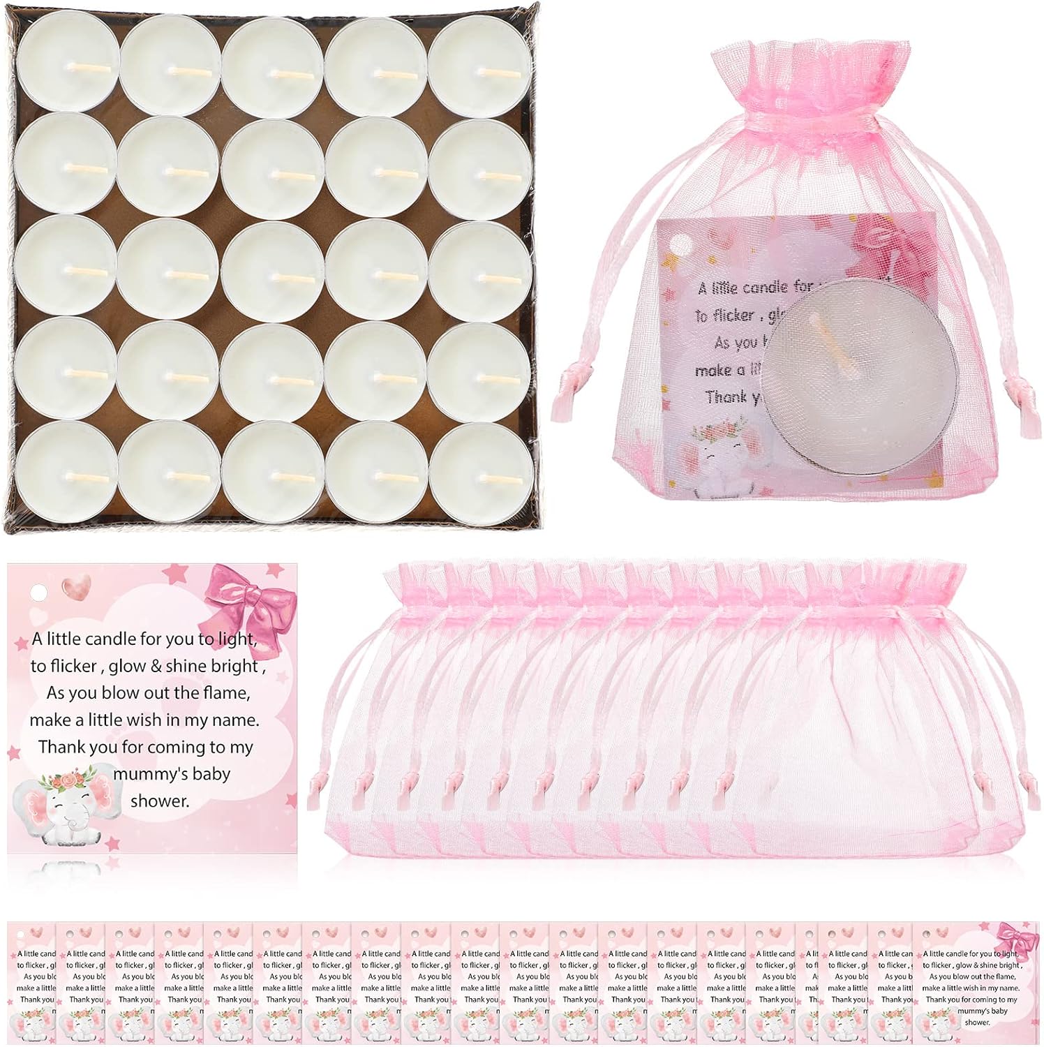 50 Sets Baby Shower Favors for Guests 50 Tea Light Candles