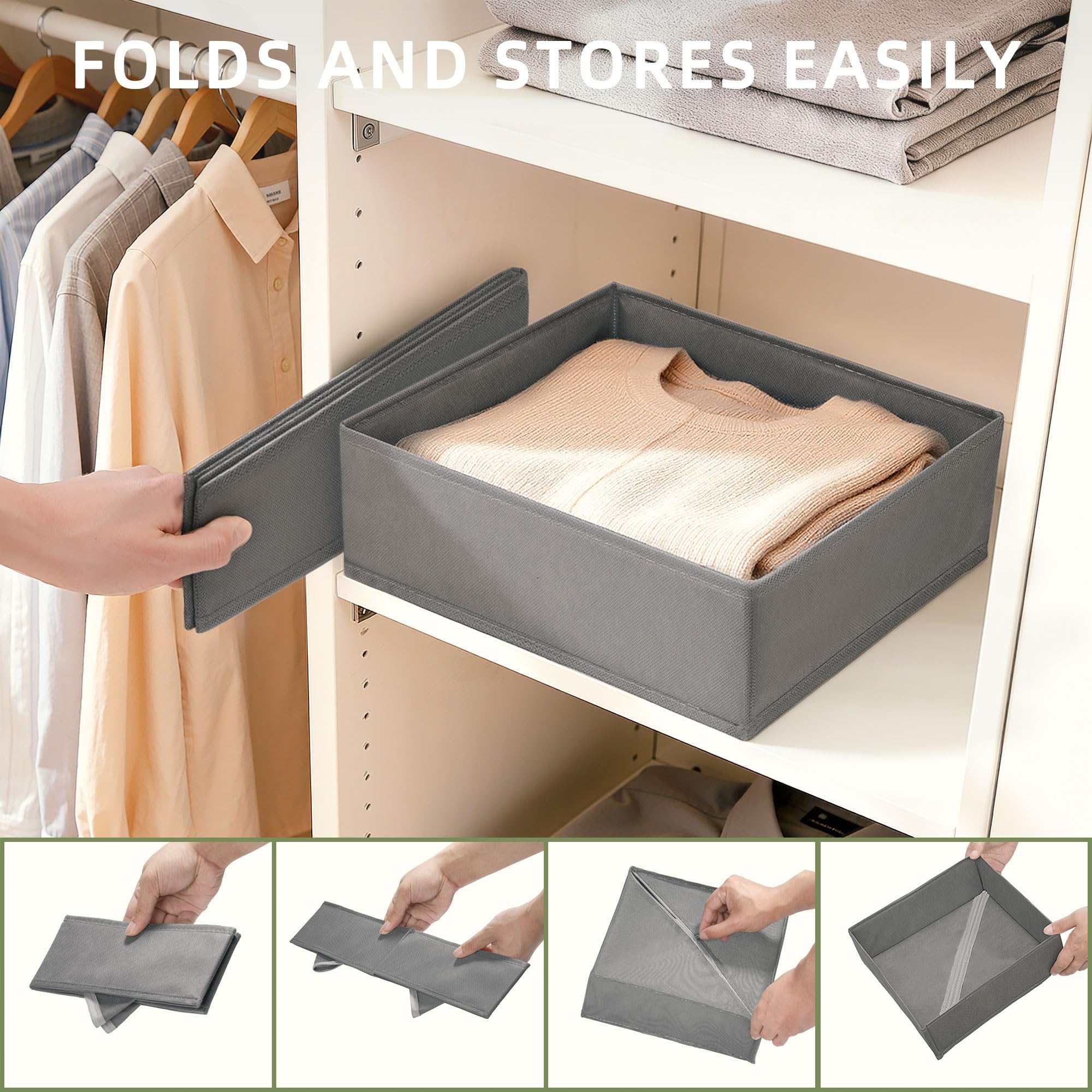 Schubladen-Organizer aus Stoff, faltbare und waschbare Kleideraufbewahrungskörbe, Schubladenteiler für Schlafzimmer, Kommode, Kinderzimmer, Kleiderschrank-Organisation (Grau, 12 Set)
