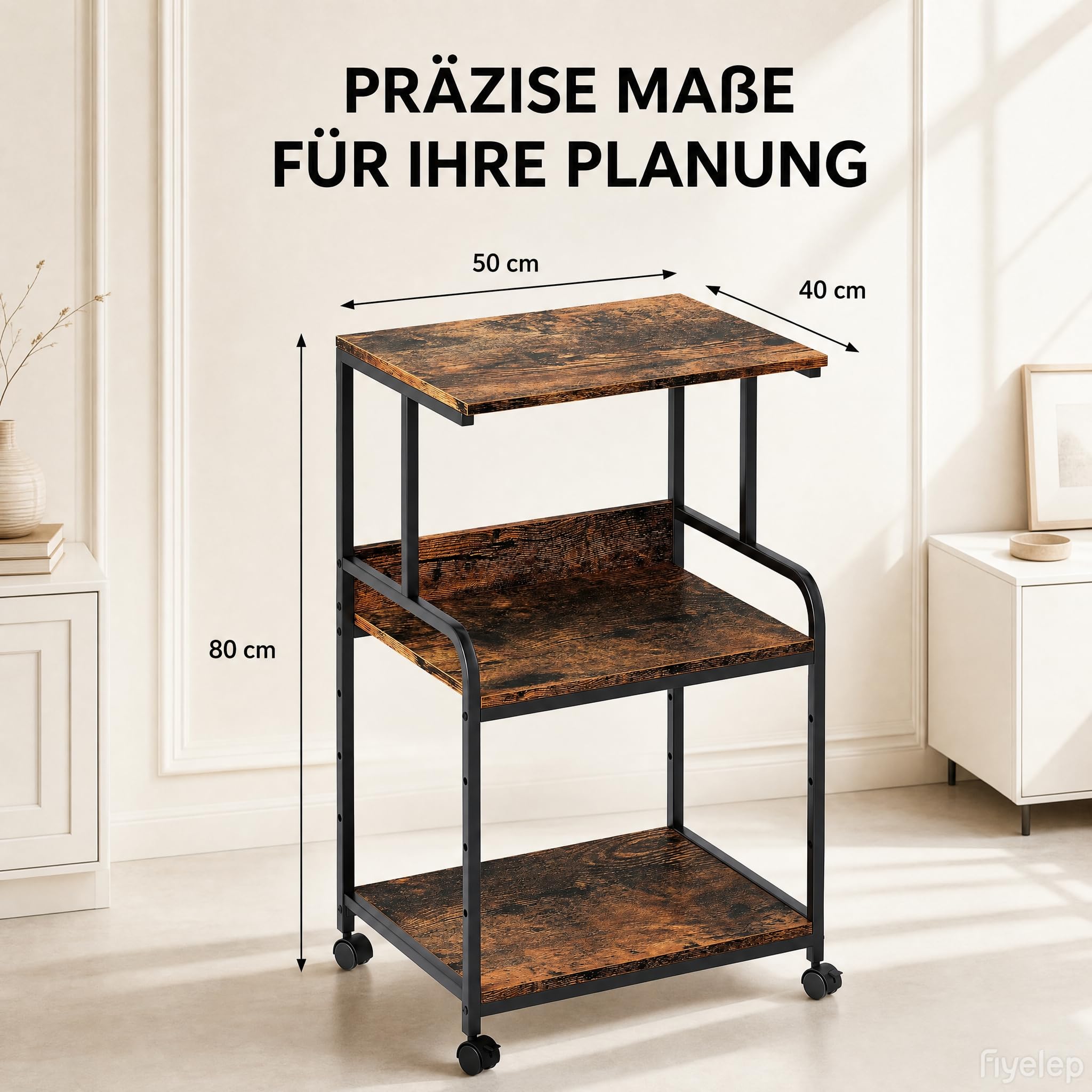 Support d'imprimante KOMTWNM à 3 niveaux, avec roulettes, verrouillable et chariot mobile, idéal pour le bureau à domicile, les imprimantes 3D, les imprimantes laser et la cuisine.