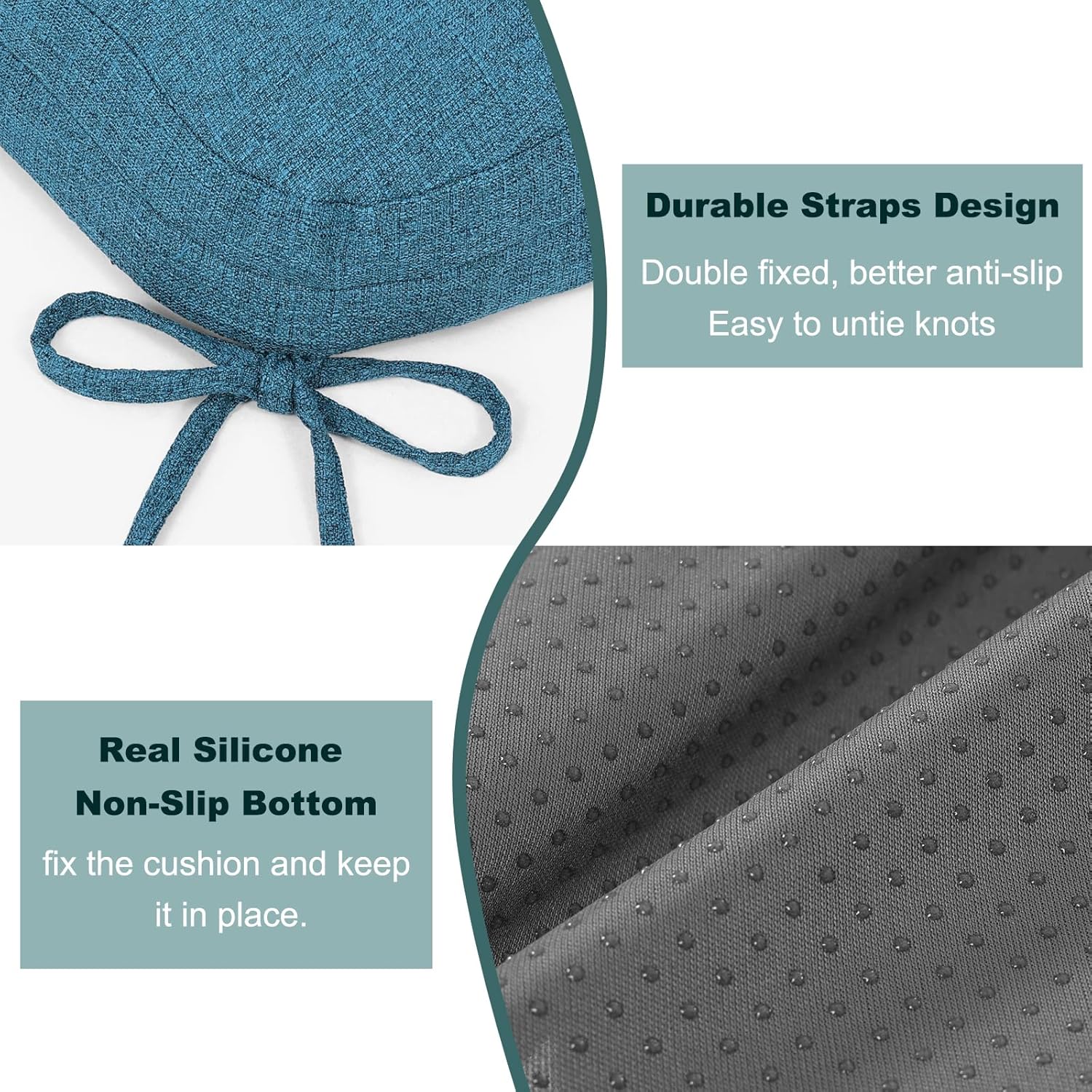 baibu Set of 6 Dining Chair Cushions, Dual-Layer Patent Design Memory Foam Kitchen Chair Cushions, Non-Slip Seat Pads with Ties, 16.5 x 16.5 x 3.5in, 6 Pack, Blue