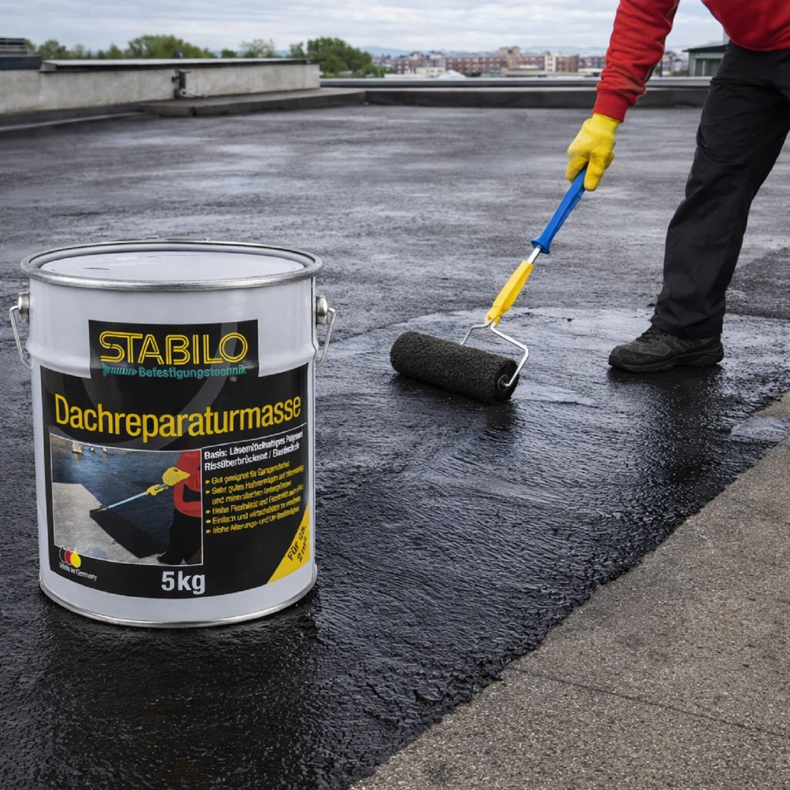 Stabilo Dachreparaturmasse 5 kg | Bitumen-Spachtelmasse, Dach-Abdichtung, Schwarz