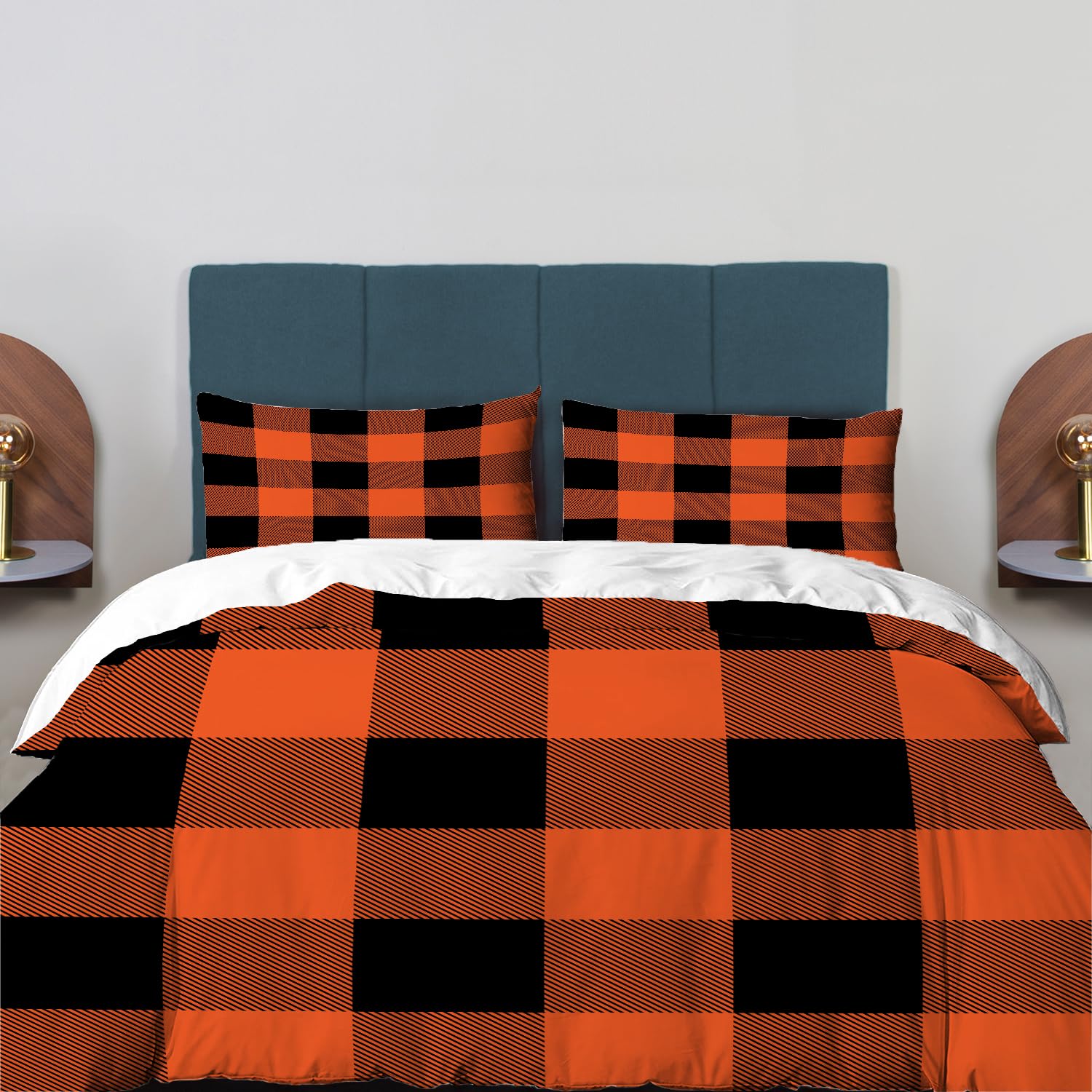 Housse de couette de Noël orange et noire pour ambiance chalet d'hiver