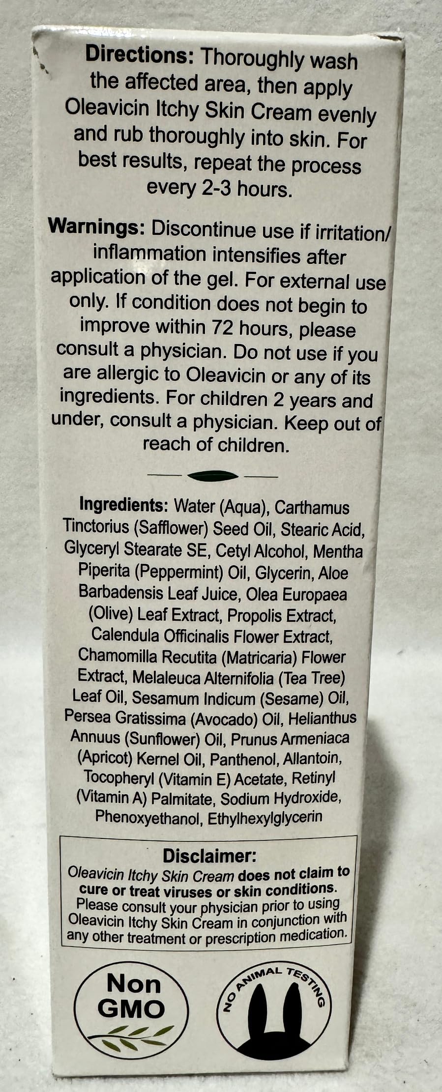 Oleavicin Organic Extra Strength Anti-Itch Cream for Dry, Itchy Skin Relief Natural Fungal & Rash Treatment with Olive Leaf Extract Fast-Acting, Long-Lasting Relief