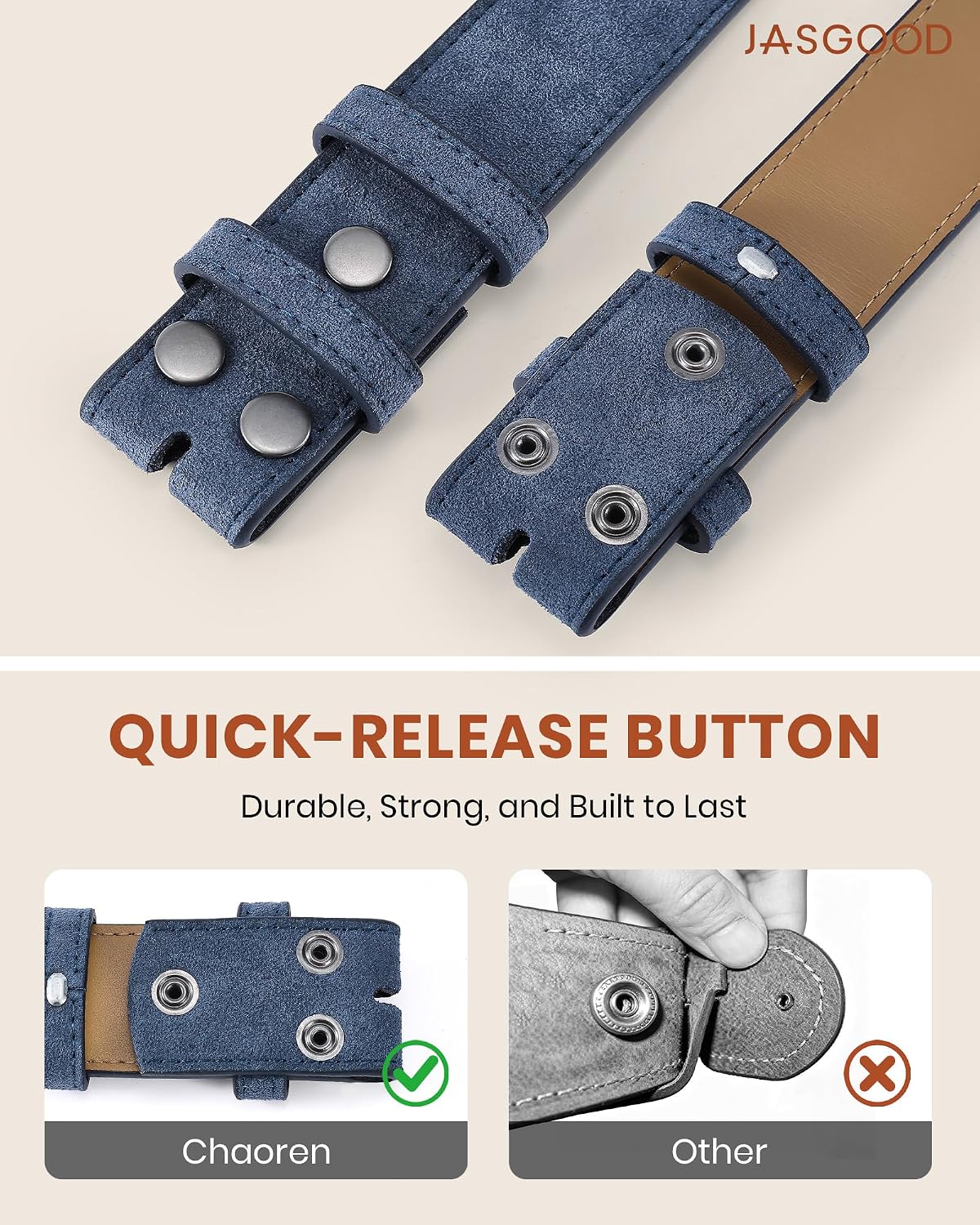JASGOOD Men's Suede Belt Strap without Buckle, Dress Belt for Jeans Pants image 4