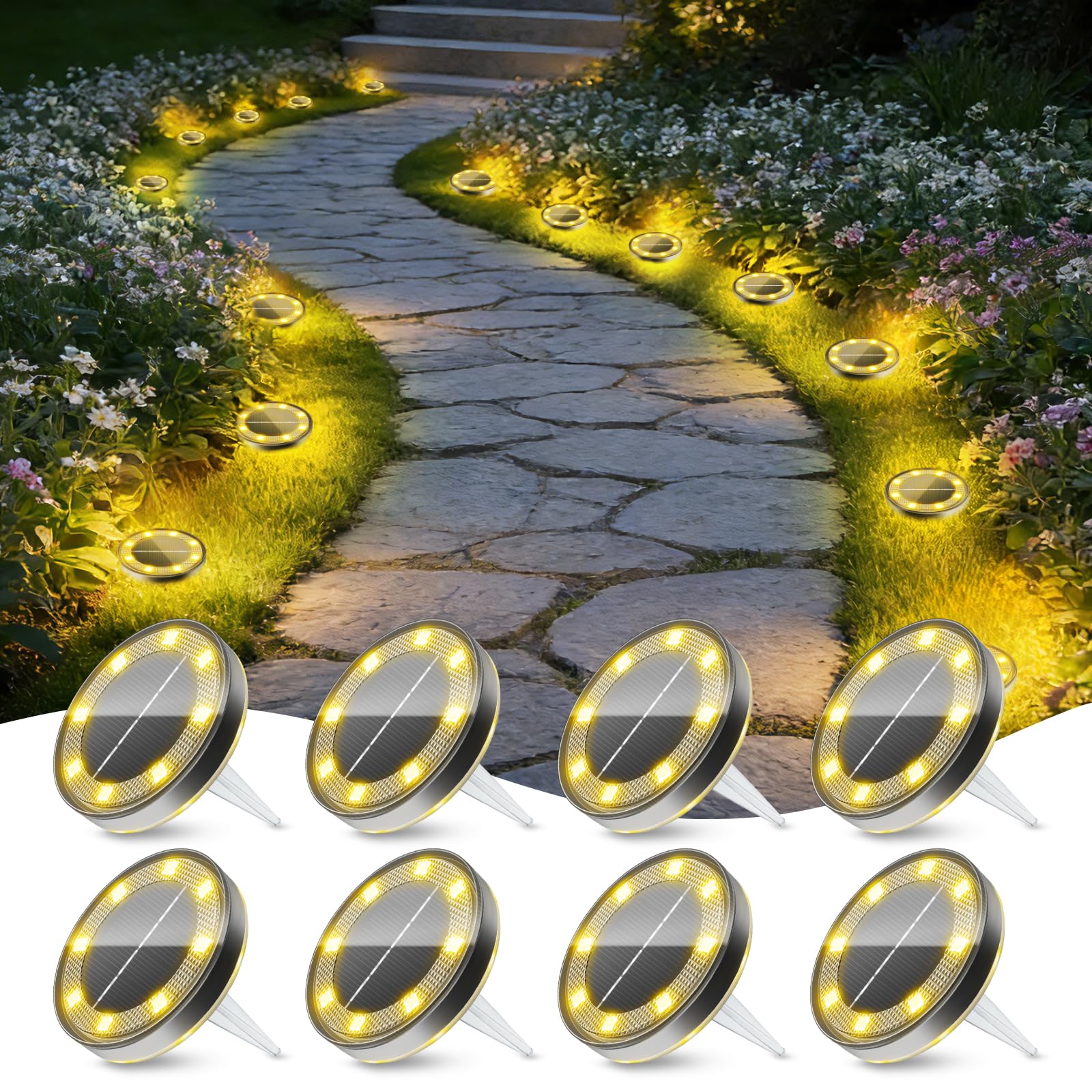 cshare Solar Bodenleuchten Aussen, 13 LED Gartenbeleuchtung Solarleuchten Wasserdicht Solarlampen für Außen Garten Weg Terrasse Hof Rasen Boden Gehweg