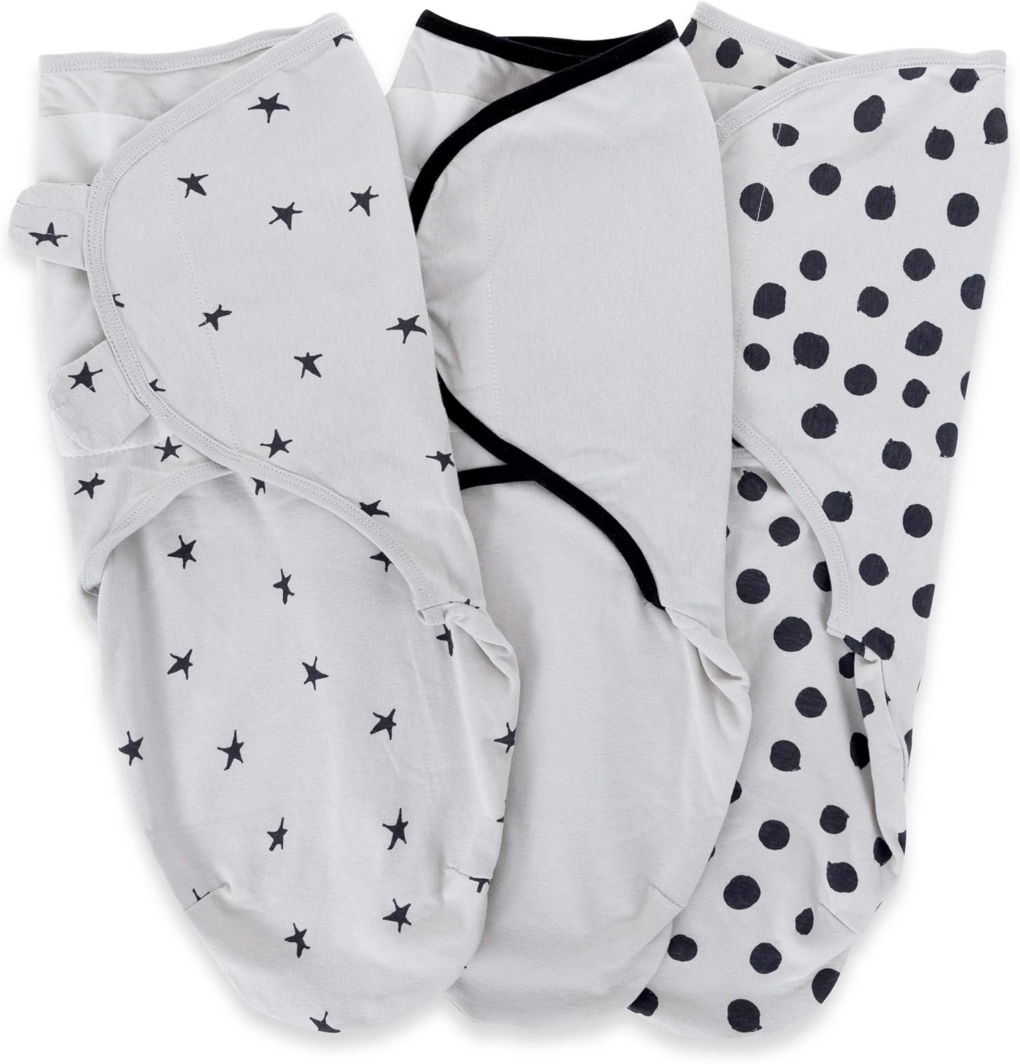 Ely's & Co. Adjustable Swaddles for Newborn, Baby Swaddles 3-6 Months, Swaddle Sack for Baby Girl/Boy, 100% Cotton, 3 Pack (Grey and Black)
