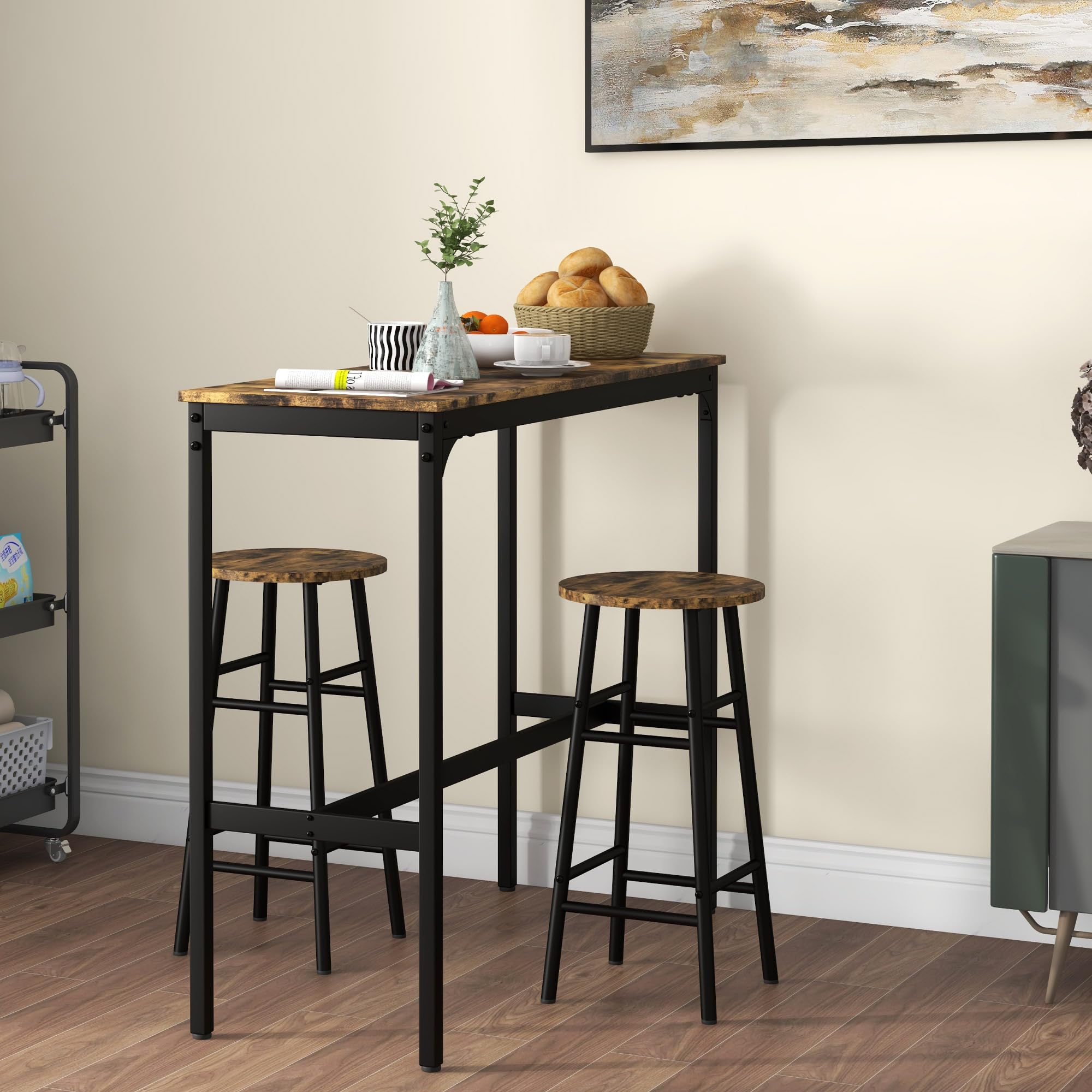 HOMCOM 3-Piece Counter Height Bar Table Set, Dining Table Set for
