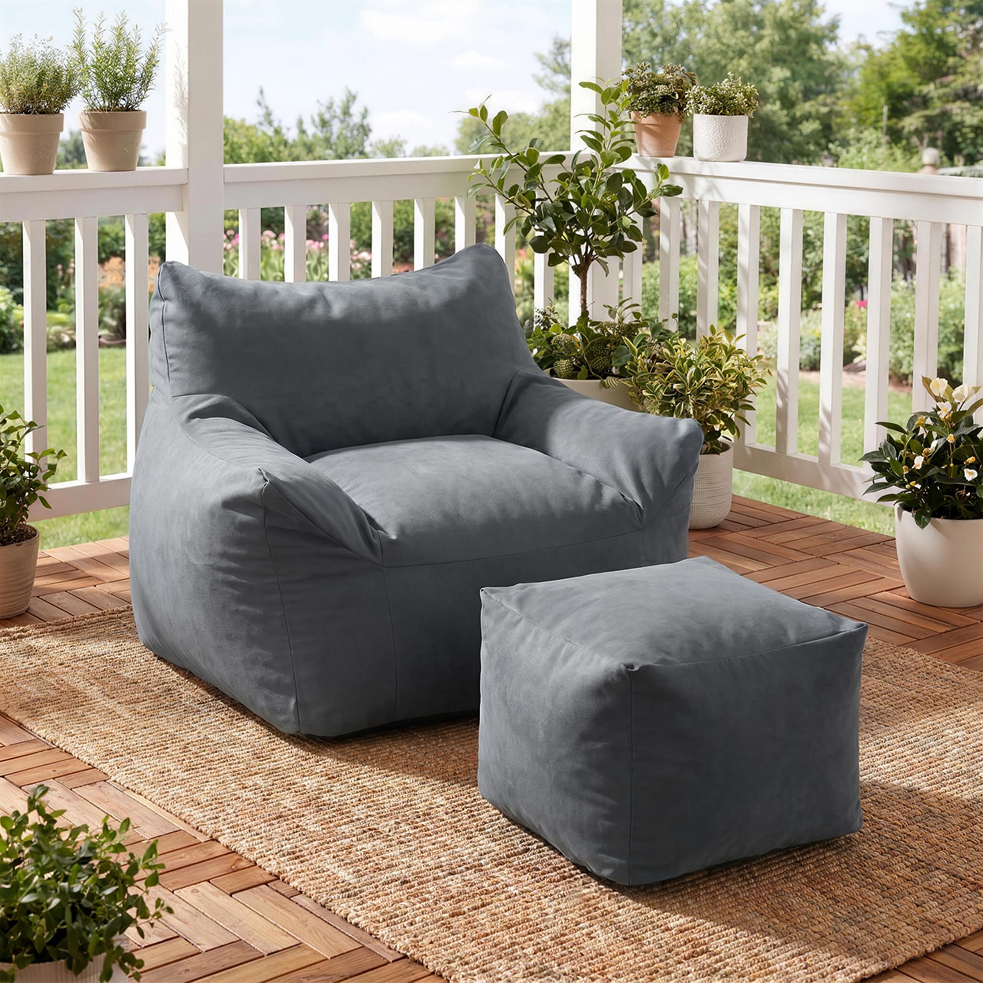 Pamapic Sitzsack XXL Wasserfest Erwachsene Indoor Outdoor mit Hocker Füllung Seitentaschen Polyester Dunkelgrau