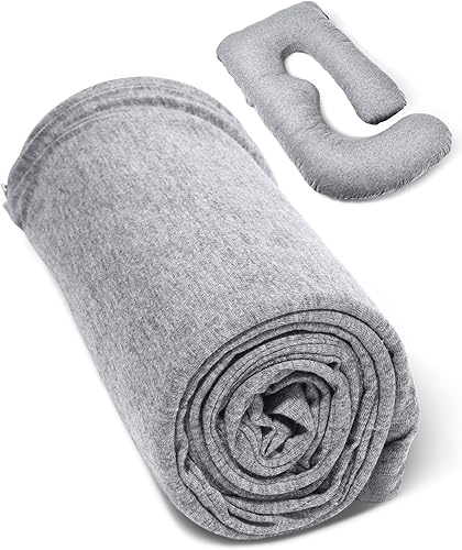 Momcozy Funda de almohada de embarazo en forma de U, funda de almohada grande de 57 pulgadas, extraíble, suave y lavable a máquina, funda de