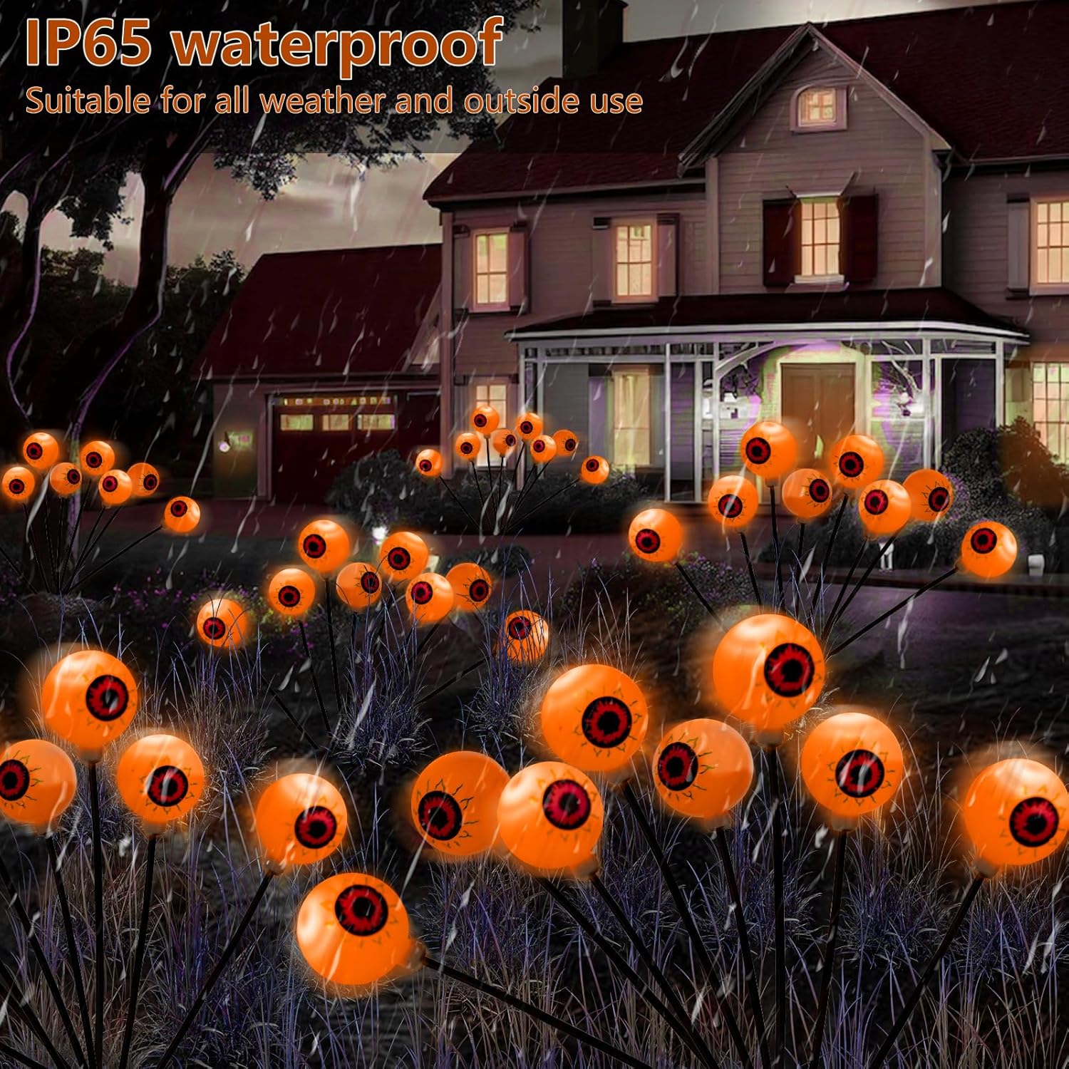 LCHUANG 4 Pack Halloween Decorations Outdoor Path Lights - 32LED Solar Eyeball Pathway Light Swaying by Wind, Waterproof Solar Halloween Stake Lights for Garden Yard Porch Patio Pathway (Orange)