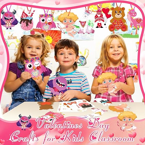 Miniatura 6 de DTOFOOT Paquete de 30 manualidades de San Valentín para niños, kits de tarjetas para el día de San Valentín, monstruo, gnomo, búho, manualidades,