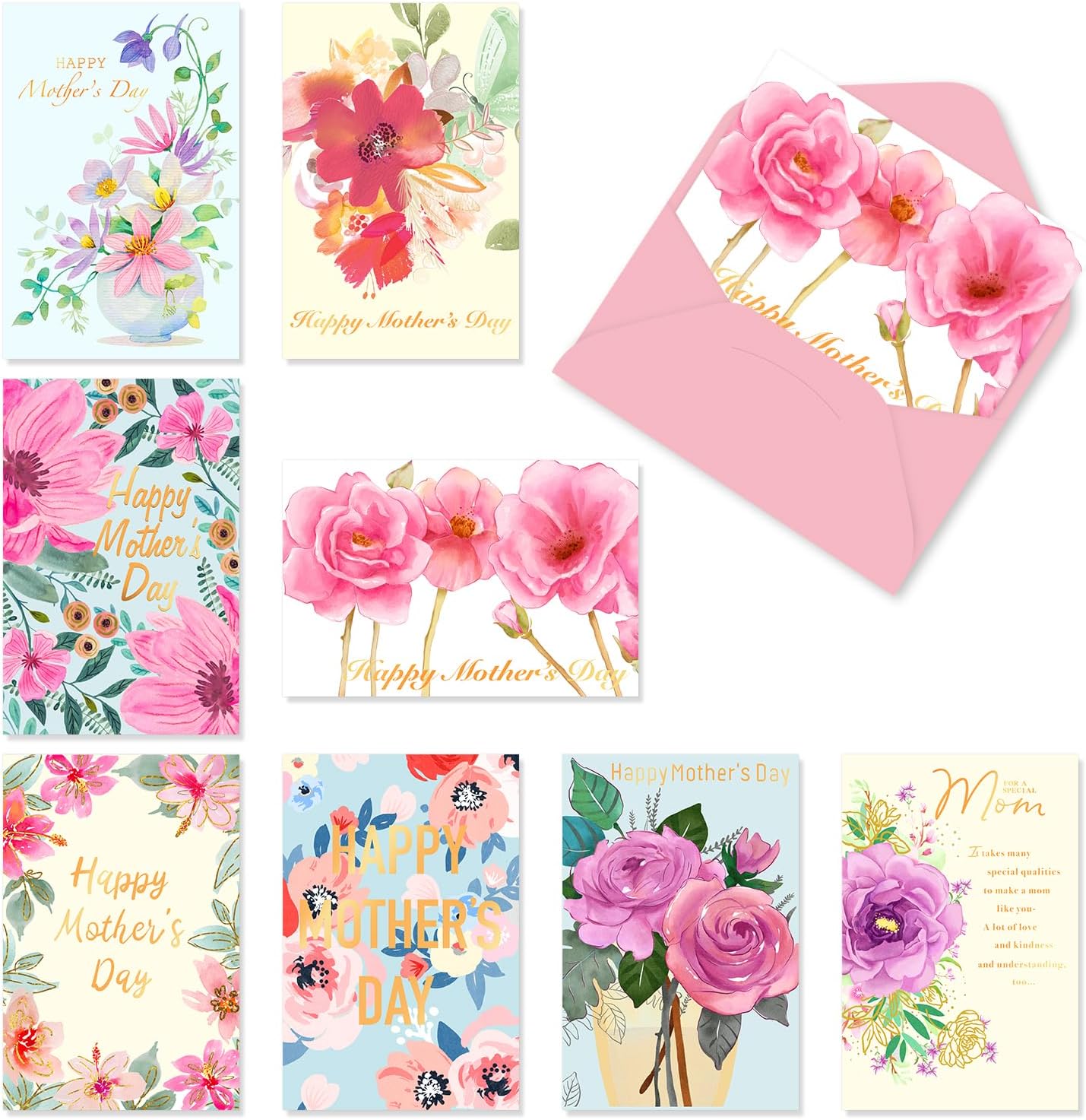 24 Pack Happy Mother's Day Cards Bulk, Floral Mothers Day Cards Envelopes Stickers Great Mom Mother In Law Stepmom Grandma Aunt Godmother Sister Frien