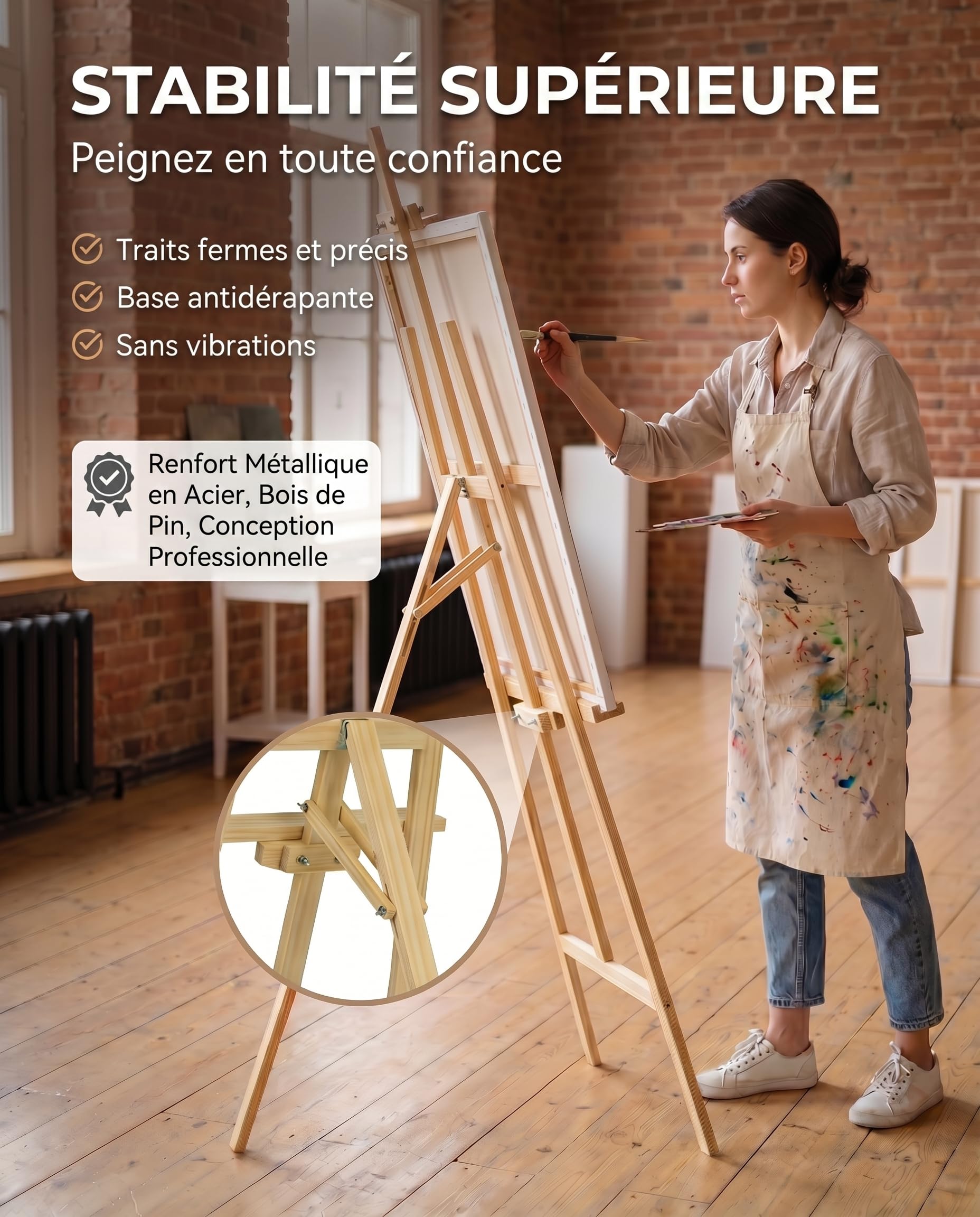 Chevalet Peinture, Pliable en Bois de Pin, 175 cm