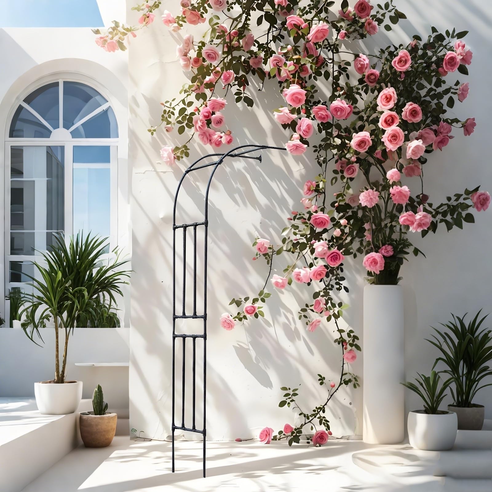 Arco de jardín galvanizado de 240 cm, enrejado exterior de medio arco para plantas