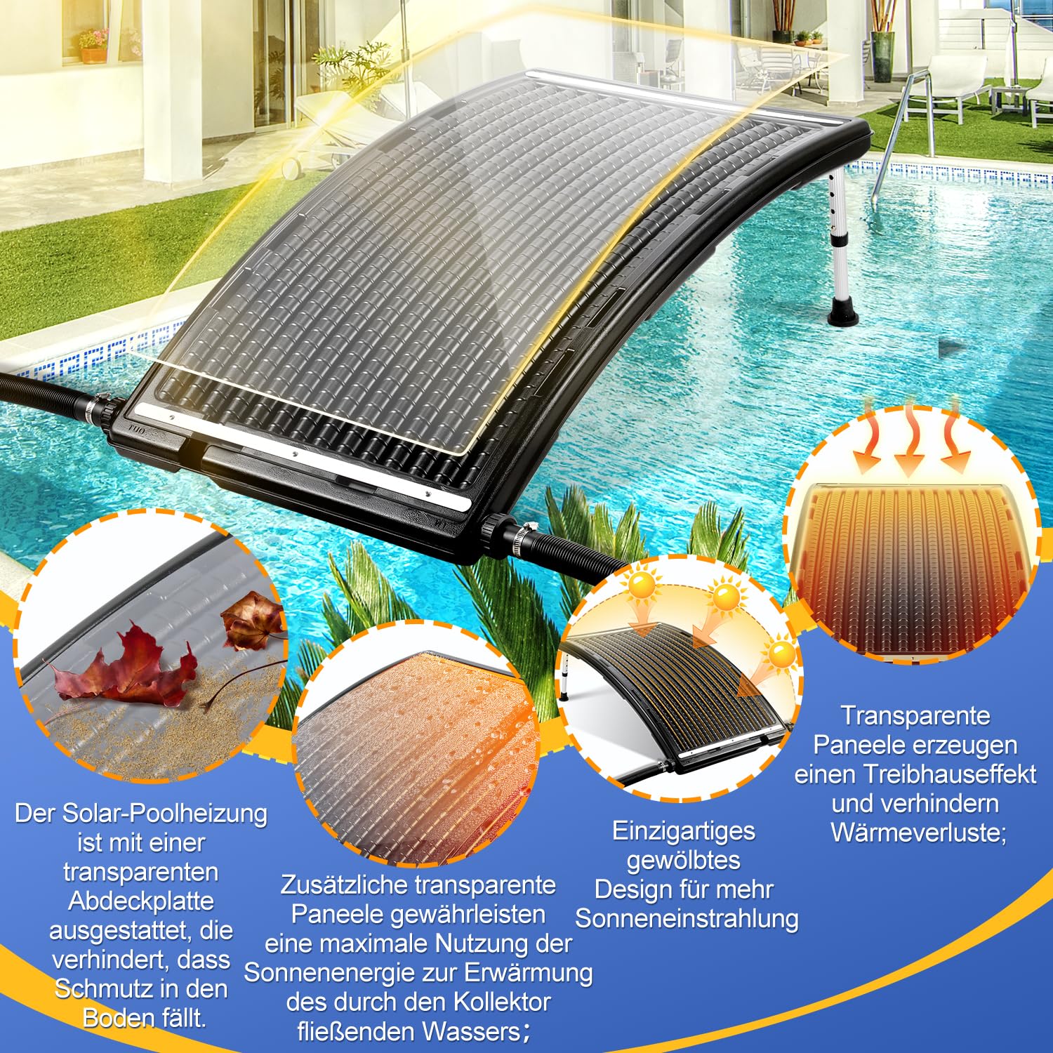 Herrselsam Panel solar para calefacción de piscina, 3 juegos, 110 x 69 x 14 cm, calefacción solar, flujo máximo 10000 L/h, calentadores de piscina, sistema solar para agua caliente, ducha de jardín