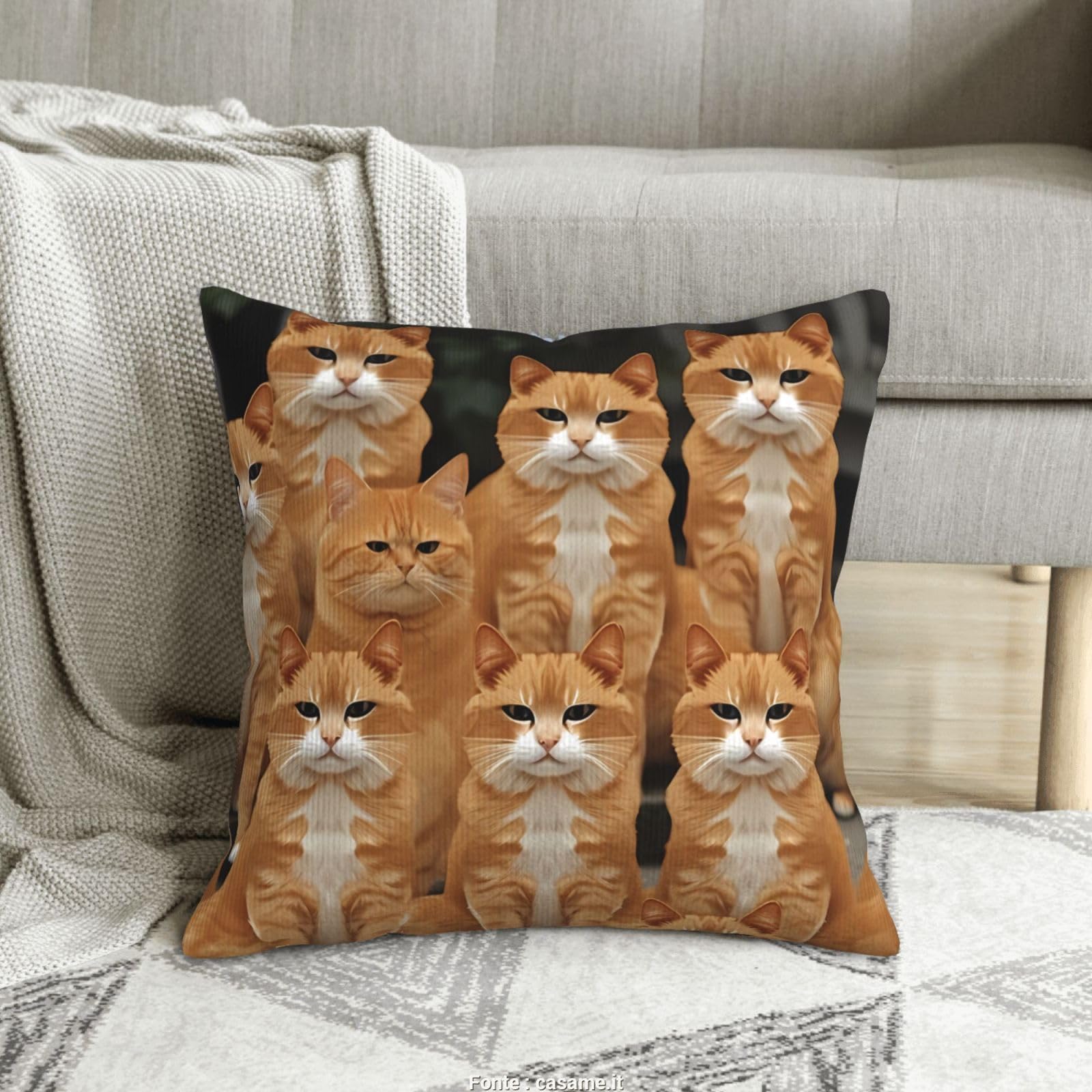 Housse de coussin chat orange deco lavable et reversible pour un canape elegant