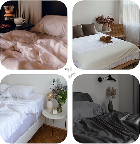 Miniatura 6 de ettitude Juego de sábanas básicas 100% lyocell de bambú (solo sábana bajera y funda de almohada), nube (blanco), sábanas transpirables individuales,