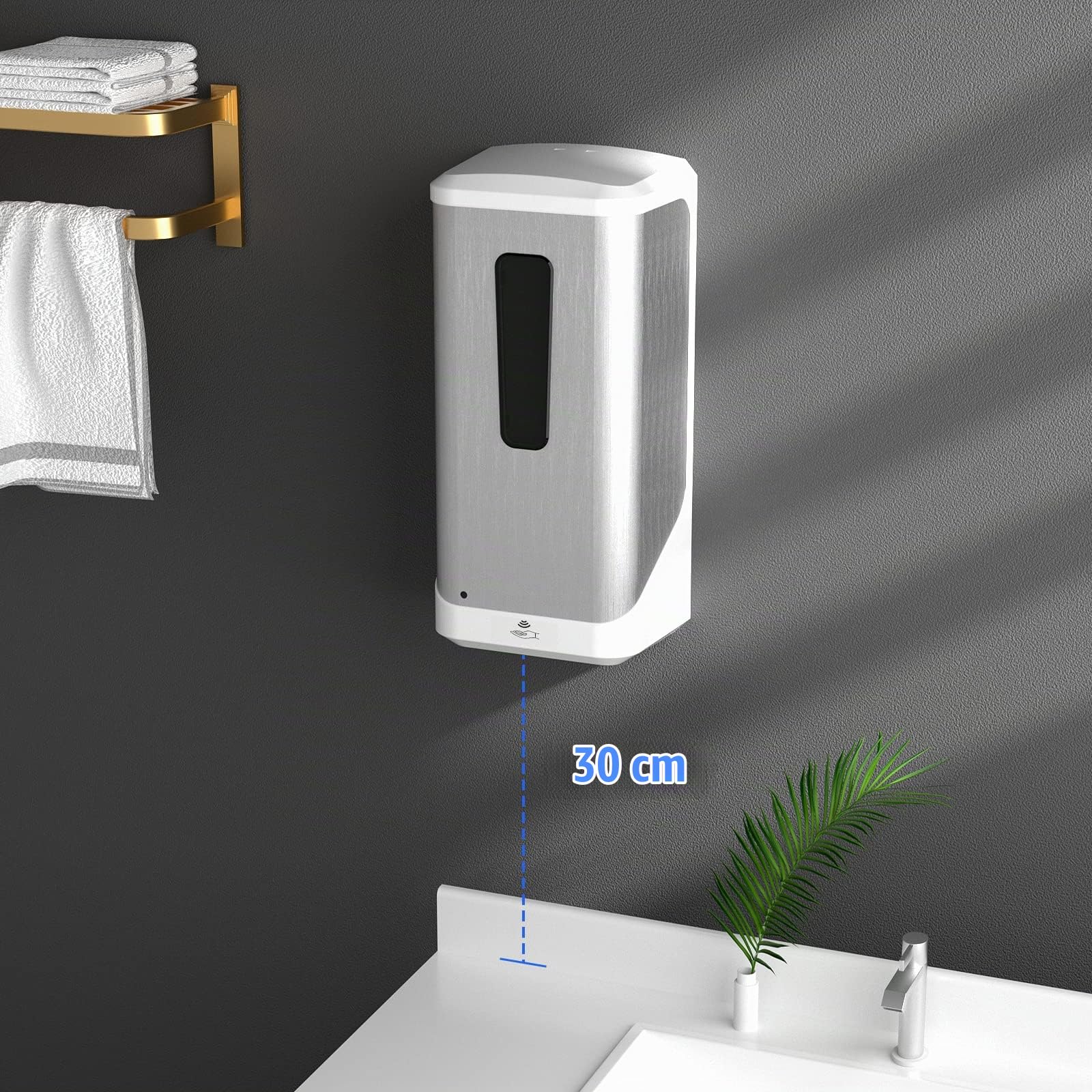 Automatischer Seifenspender, Jewaytec 1000ML Wandmontage Edelstahl Design Desinfektionsspender Sensor Auto Touchless Flüssigkeitsspender für Hotel, Büro, Haus, Restaurant, Silber