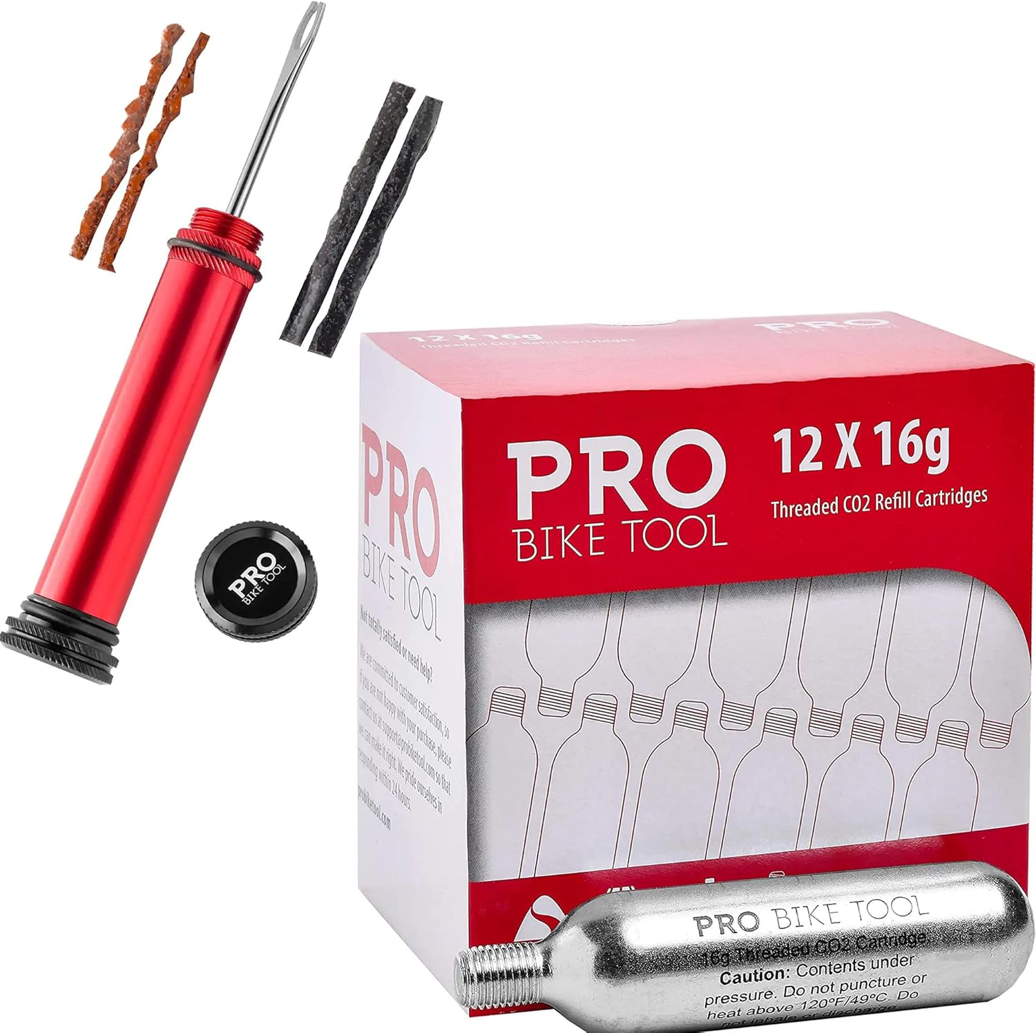 Tubeless Bike Tire Repair Kit & 16g Threaded CO2 Cartridges