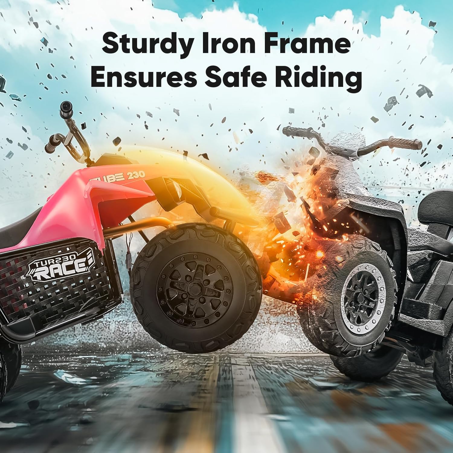 ELEMARA 24V Iron-Frame 2 Seater Ride on ATV for Big Kids,4WD Heavy-Duty ATV for Kids with Bluetooth,4 Wheeler Ride on Car with Realistic Sounds,Spring Suspension,Ultimate Adventure for Boy&Girls,Pink