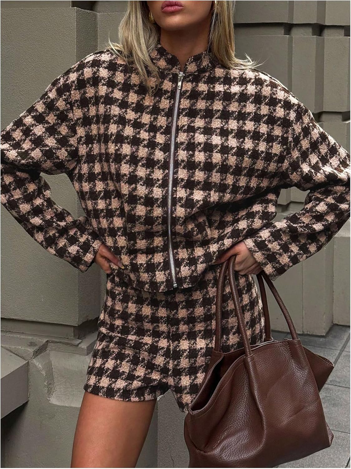 MakeMeChic Women's Houndstooth Dressy Shorts Low Rise Straight Leg Work Office Shorts - Image 4