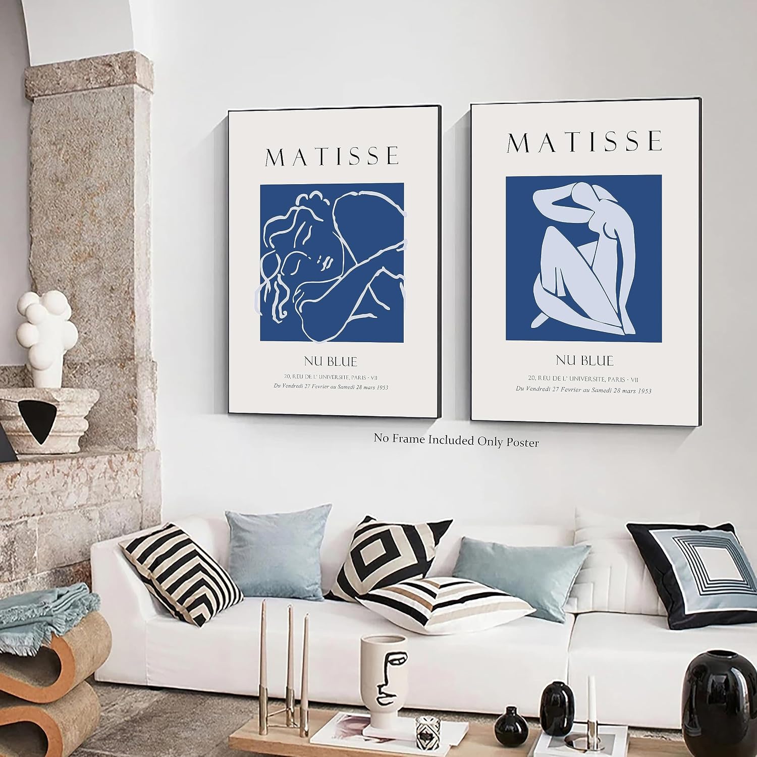 Matisse Navy Blue Wall Art Exhibition Poster Morris Canvas Prints Blue Matisse Poster Painting by Matisse Aesthetic Gallery Picture Room Decor 3 set of 16 * 24in Unframed (16 * 24 inch Unframed, H)