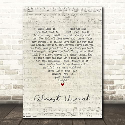 Almost Unreal Script Heart Song Lyric Wall Art Poster Gift Present Print
