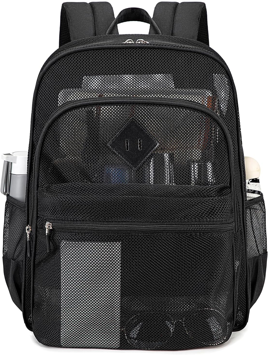 Mesh Backpack Heavy Duty, See Through School Backpack Transparent Bookbag for Swimming, Beach, Sports, Work, Travel
