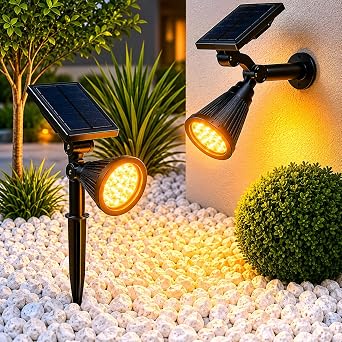 Forlife AMBER18 LED Spot Solar Powered Garden Lighting Lamp, Photocell, Spike Sconce, 18W Waterproof Outdoor Solar Lamp Suitable for Tree, Patio, Garage, Pool, Wall And Floor Installation 42CM [Energy Class A]