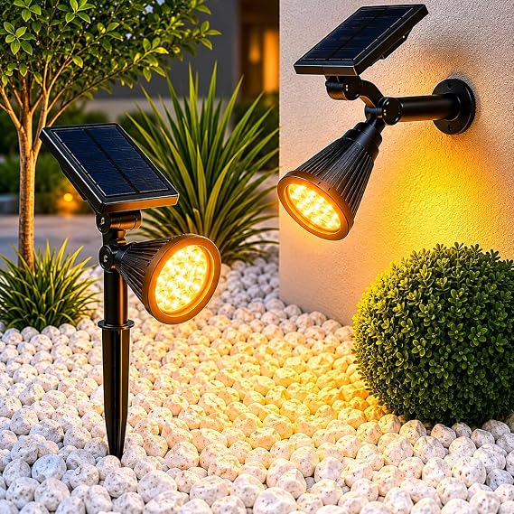 Forlife AMBER18 LED Spot Solar Powered Garden Lighting Lamp, Photocell, Spike Sconce, 18W Waterproof Outdoor Solar Lamp Suitable for Tree, Patio, Garage, Pool, Wall And Floor Installation 42CM [Energy Class A]