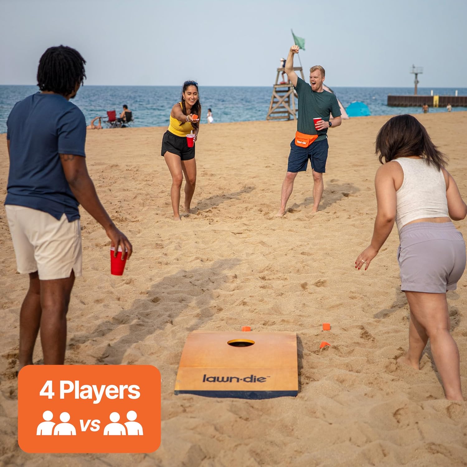 Lawn Die Outdoor Toss Game – Die Meets Cornhole – Portable Folding Board for Yard Games, Beach & Camping - 24 x 46 in Curved Wood Target & Silicone Dice