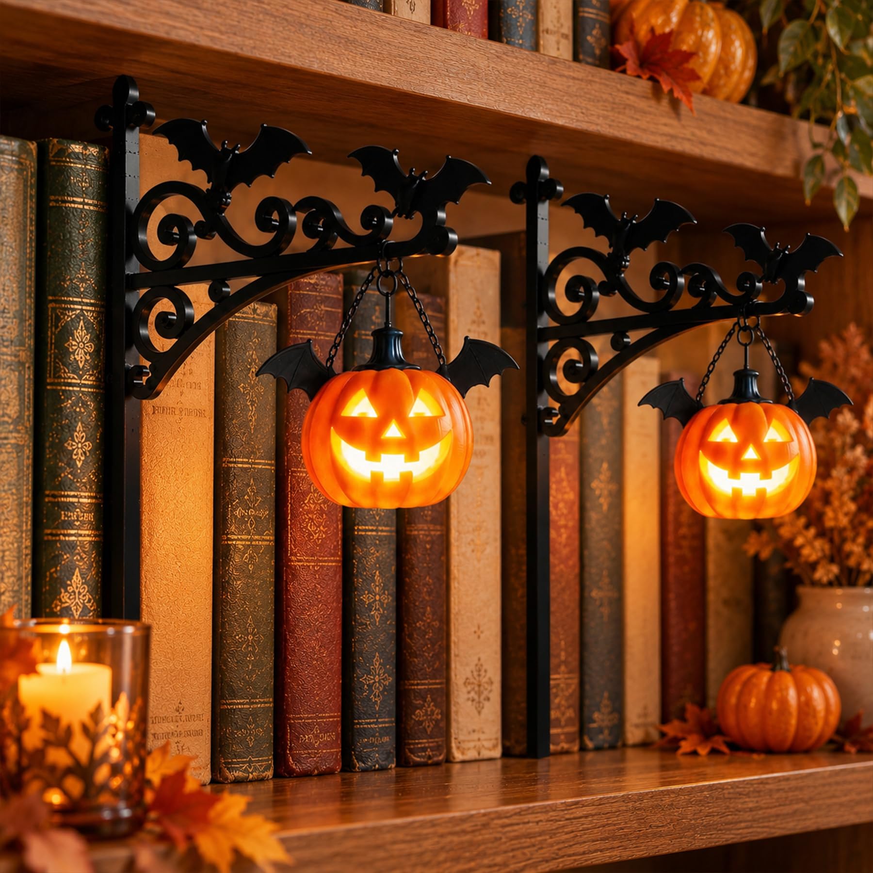 2 Stück Bücherregal Lampe,Halloween Deko Bücherregal Lampe Vintage | Halloween Kürbis Leselampe,Library Kürbis-Decorative Bookshelf Lamp,LED-Nachtlicht,Laterne für Bookshelf Library