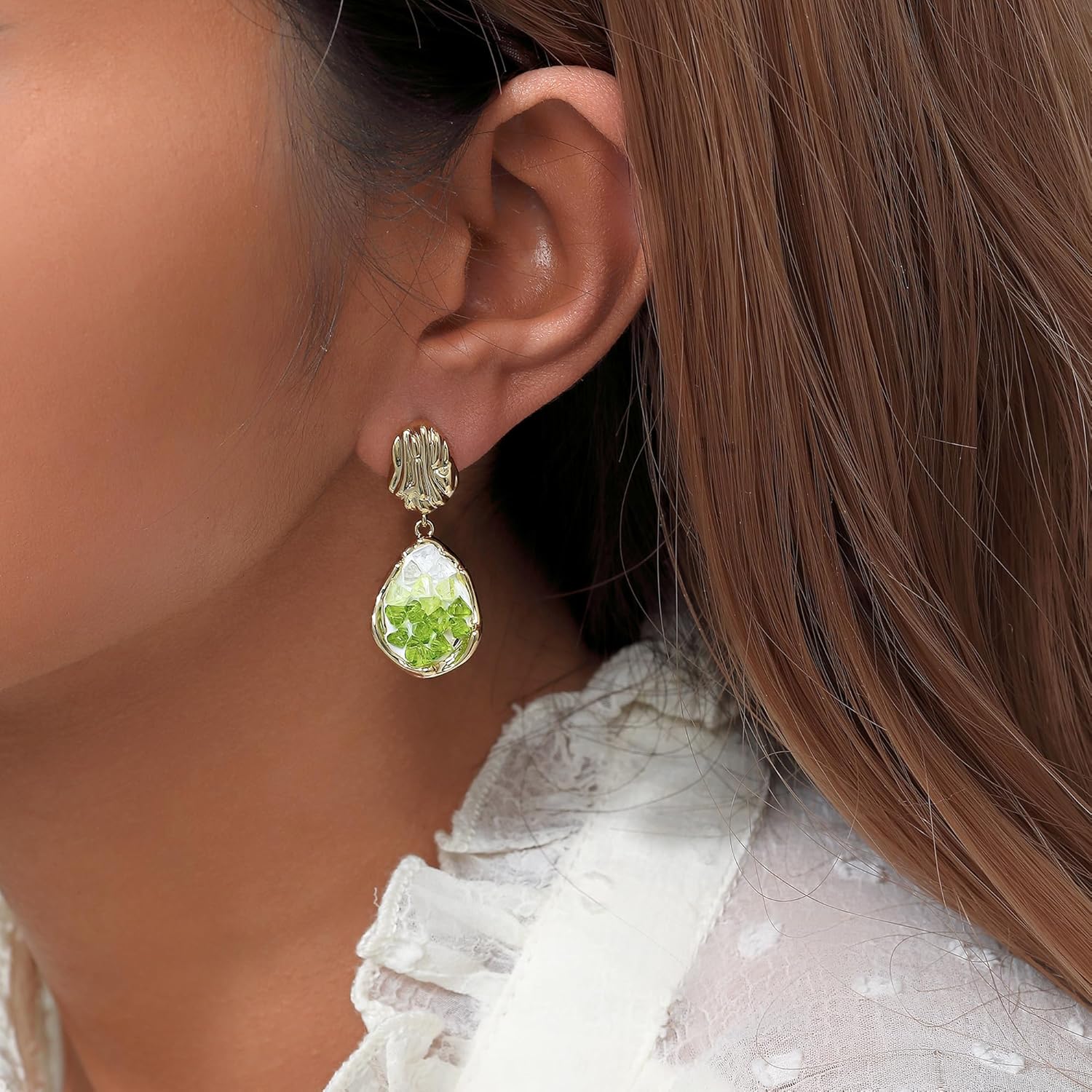 SIXFOX Crystal Earrings for Women,14K Gold Plated 925 Sterling Silver Posts Teardrop Dangle Drop Earring, Bridal Jewelry for Wedding Everyday Wear - Image 4