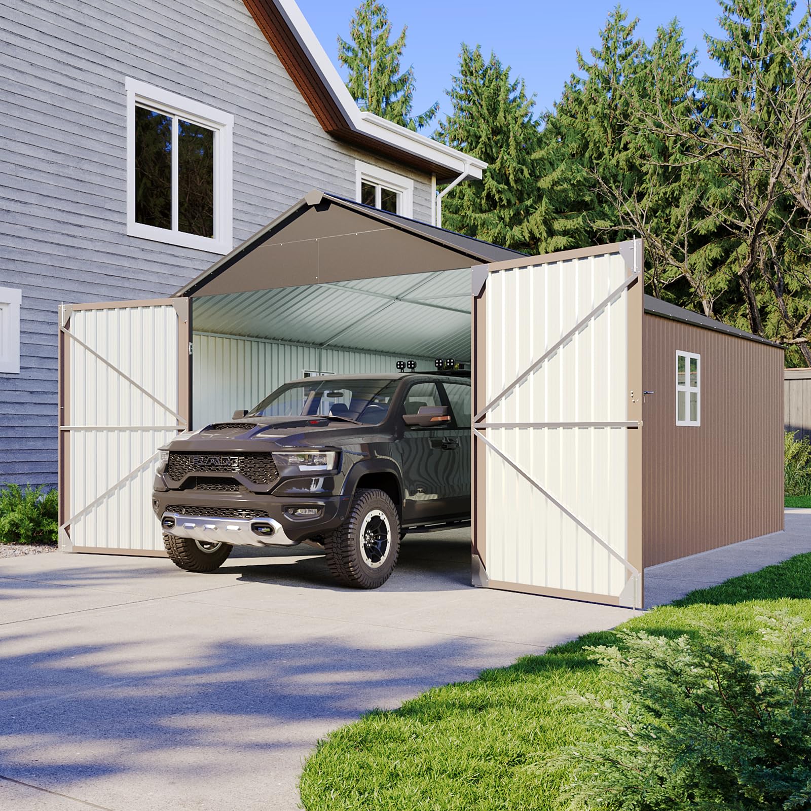 Amazon.com: Aoxun 12'x20' Carport Shed Outdoor Metal Storage Sheds