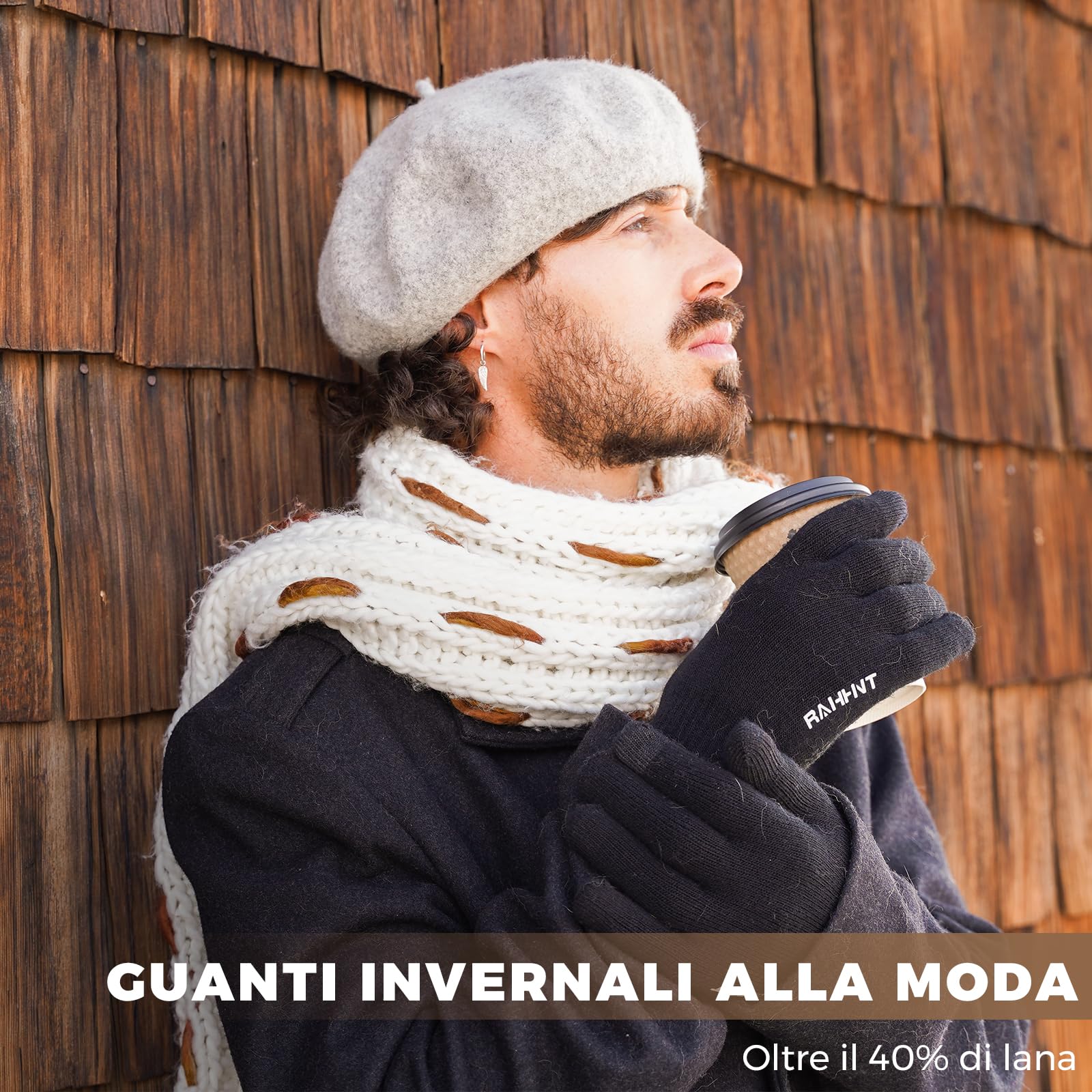 Rahhint Guanti Invernali Uomo Donna - Guanti Termici Uomo Antiscivolo - Guanti Lana Touch Screen Donna Guanti da Sci Smartphone Computer